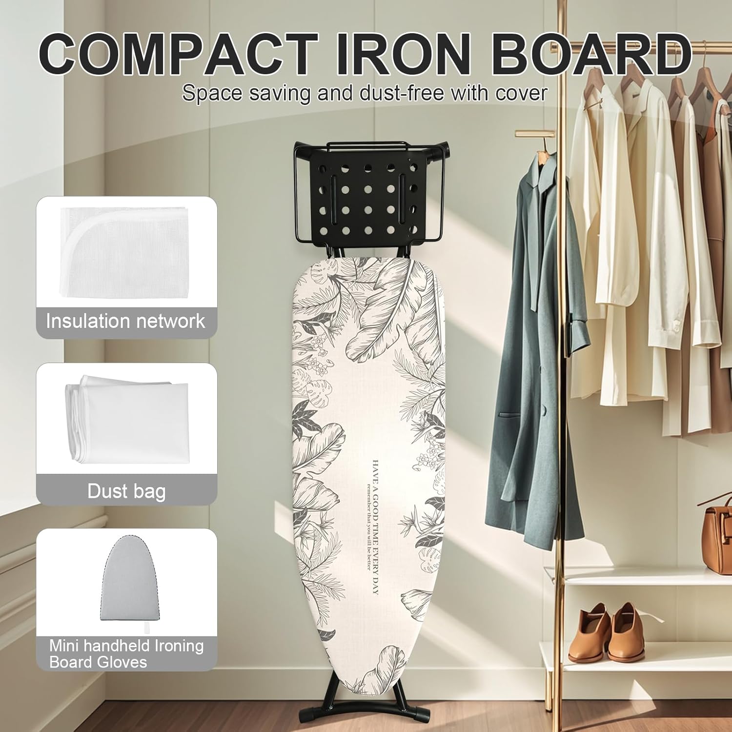 Foldable Ironing Board Adjustable Height White