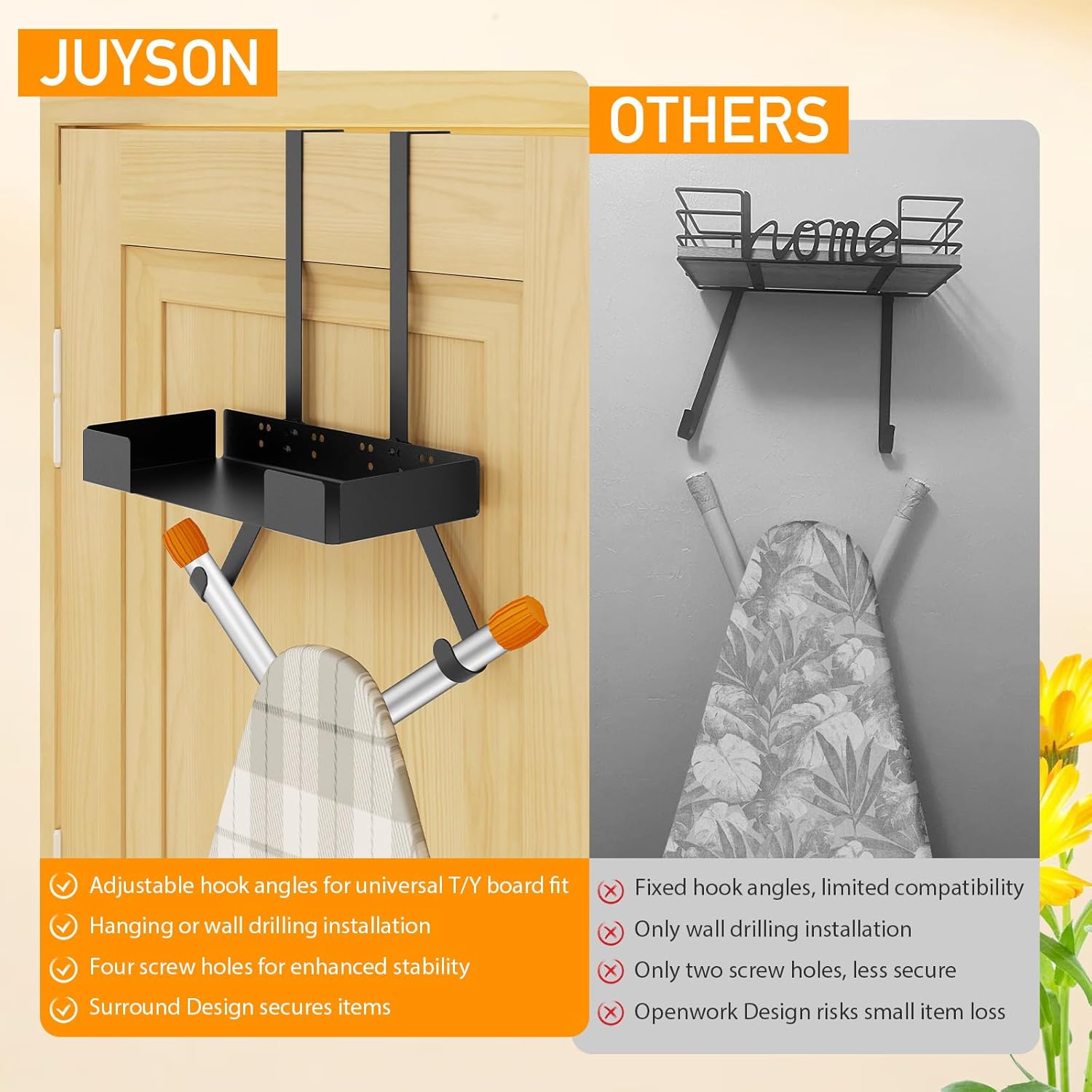 JUYSON - Wall Mount Ironing Board Holder for TY Legs Adjustable Durable