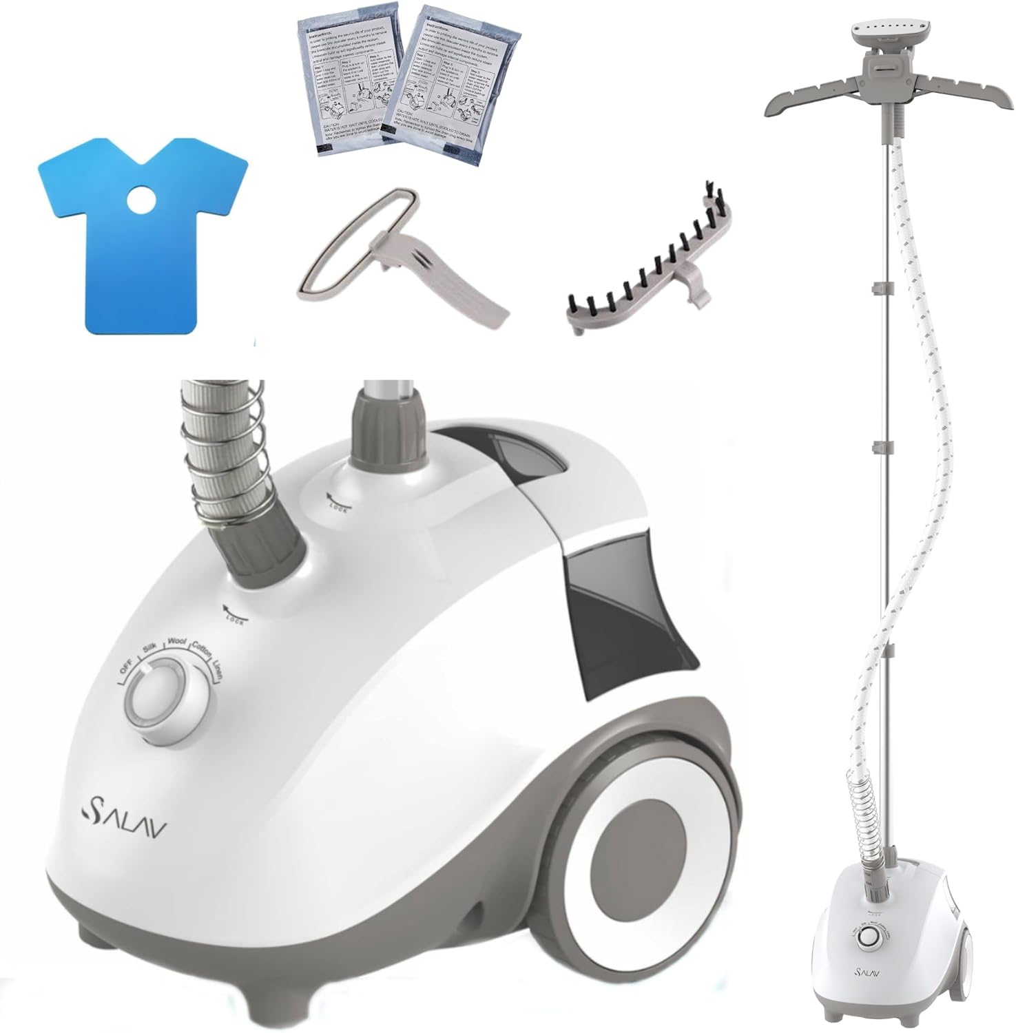 SALAV 1500W garment steamer with 4 settings stainless steel plate