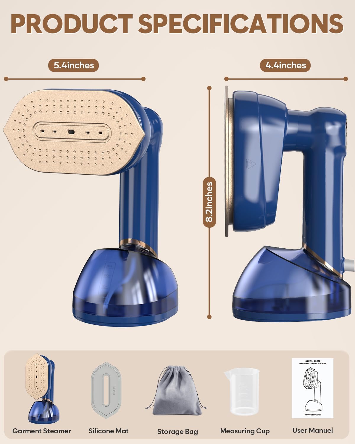 Compact Travel Steamer for Clothes 180 Rotation 1050W Effortless WRinkle Removal