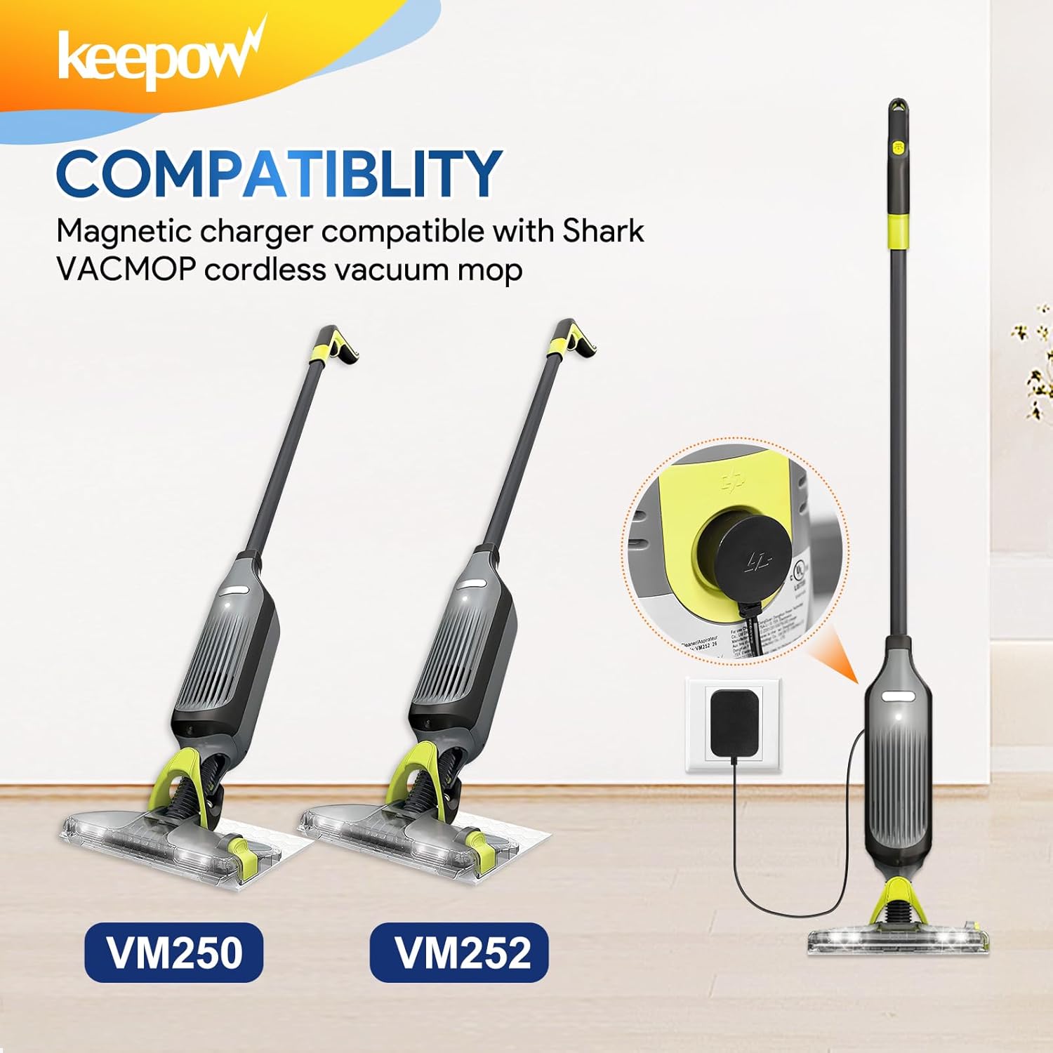 KEEPOW Vacuum Charger for Shark VM252 133V Magnetic Cord