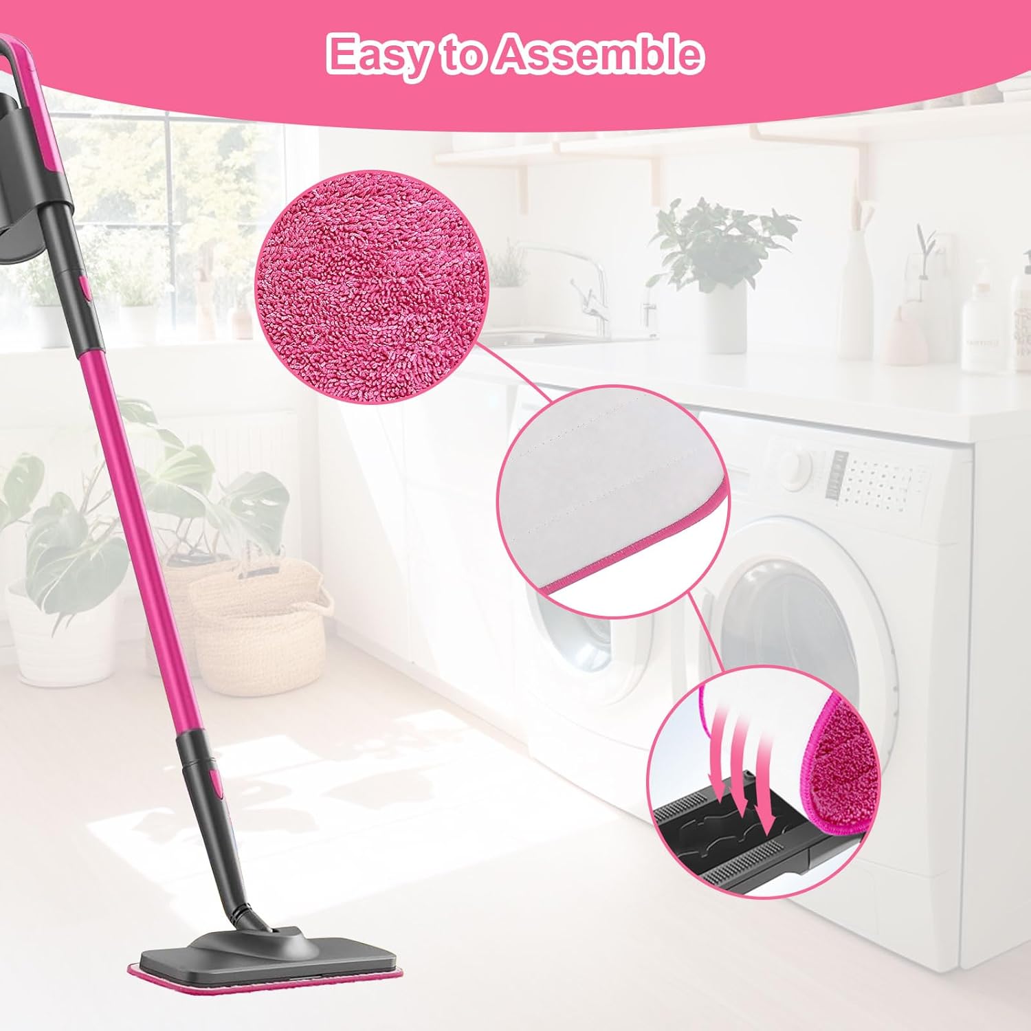 Microfiber Pink Steam Mop Pads 4 Pack for 7-in-1 Cleaner