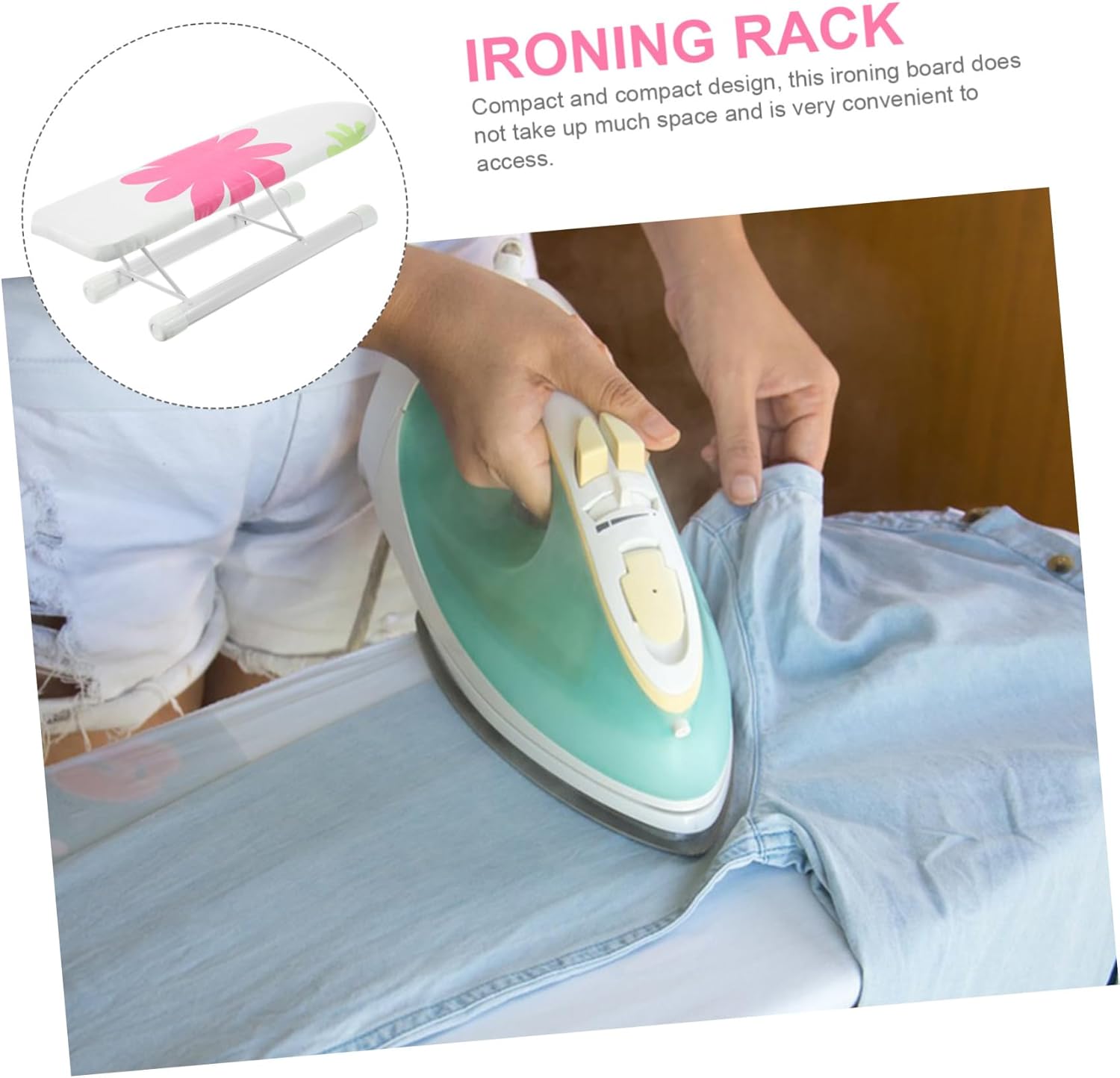 Cabilock Mini Folding Ironing Board with Floral Design