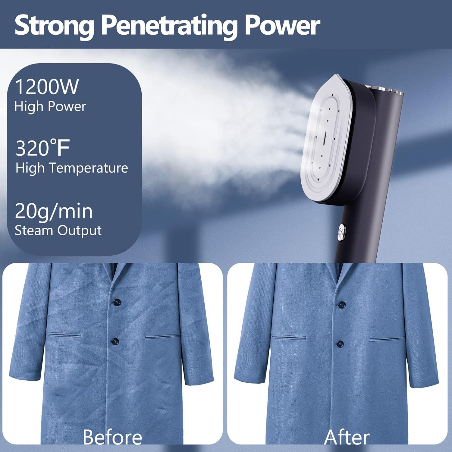 HULMAY - Portable Efficient 10s Steamer for Fast 120V Wrinkle Removal