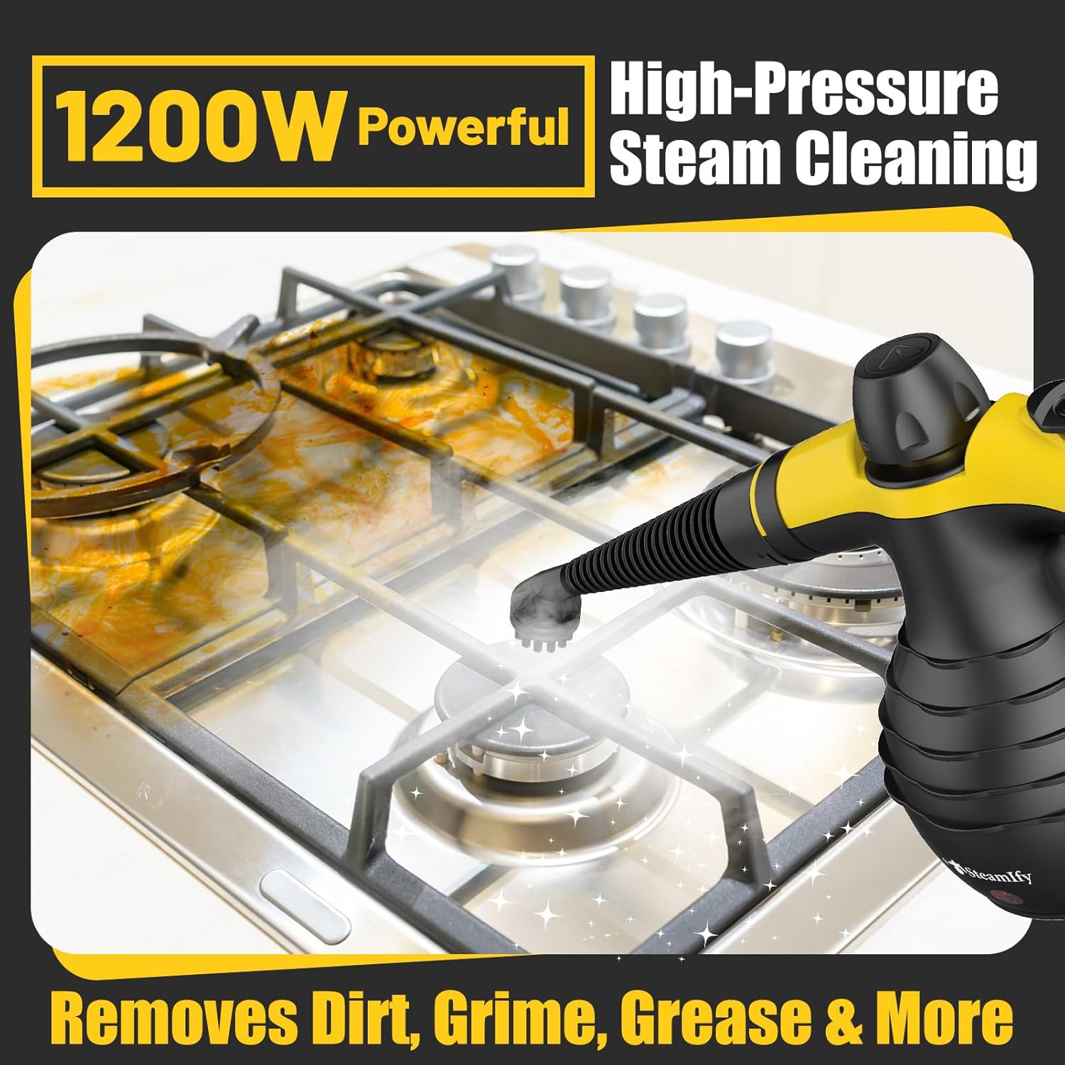 STEAMIFY Pressurized Handheld Steam Cleaner with 10pcs Accessories Safety Lock 1