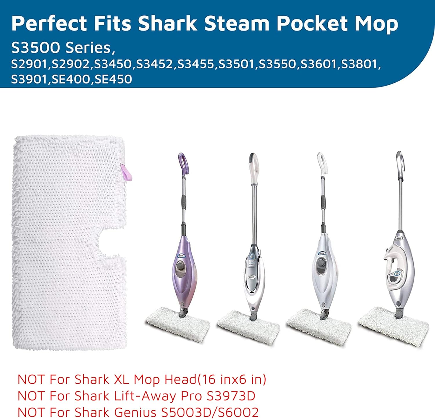 Flammi Steam Pocket Mop Replacement Pads 4 Pack for Shark Models