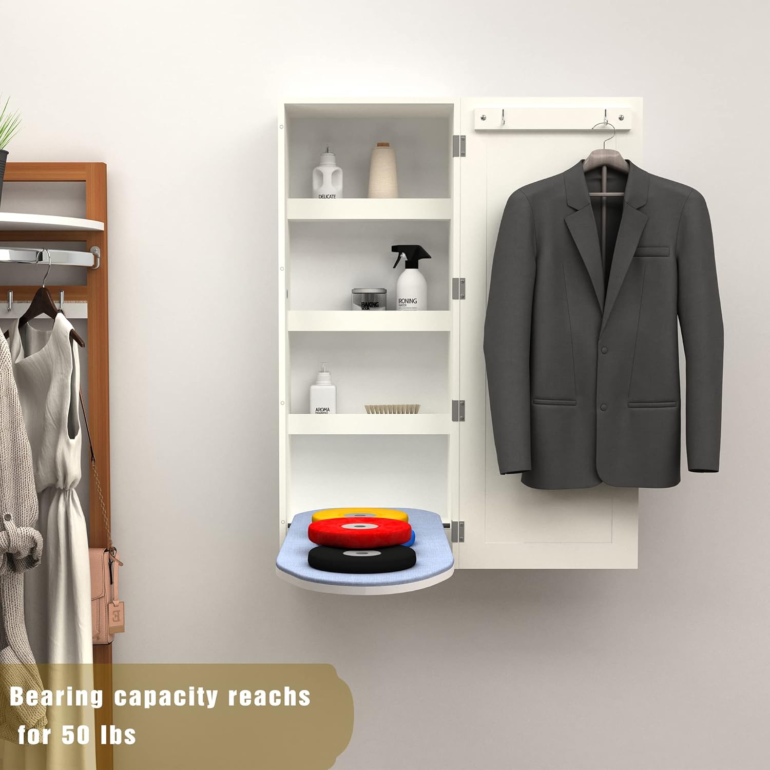 Swivel Ironing Board Wall Cabinet with Storage and Mirror