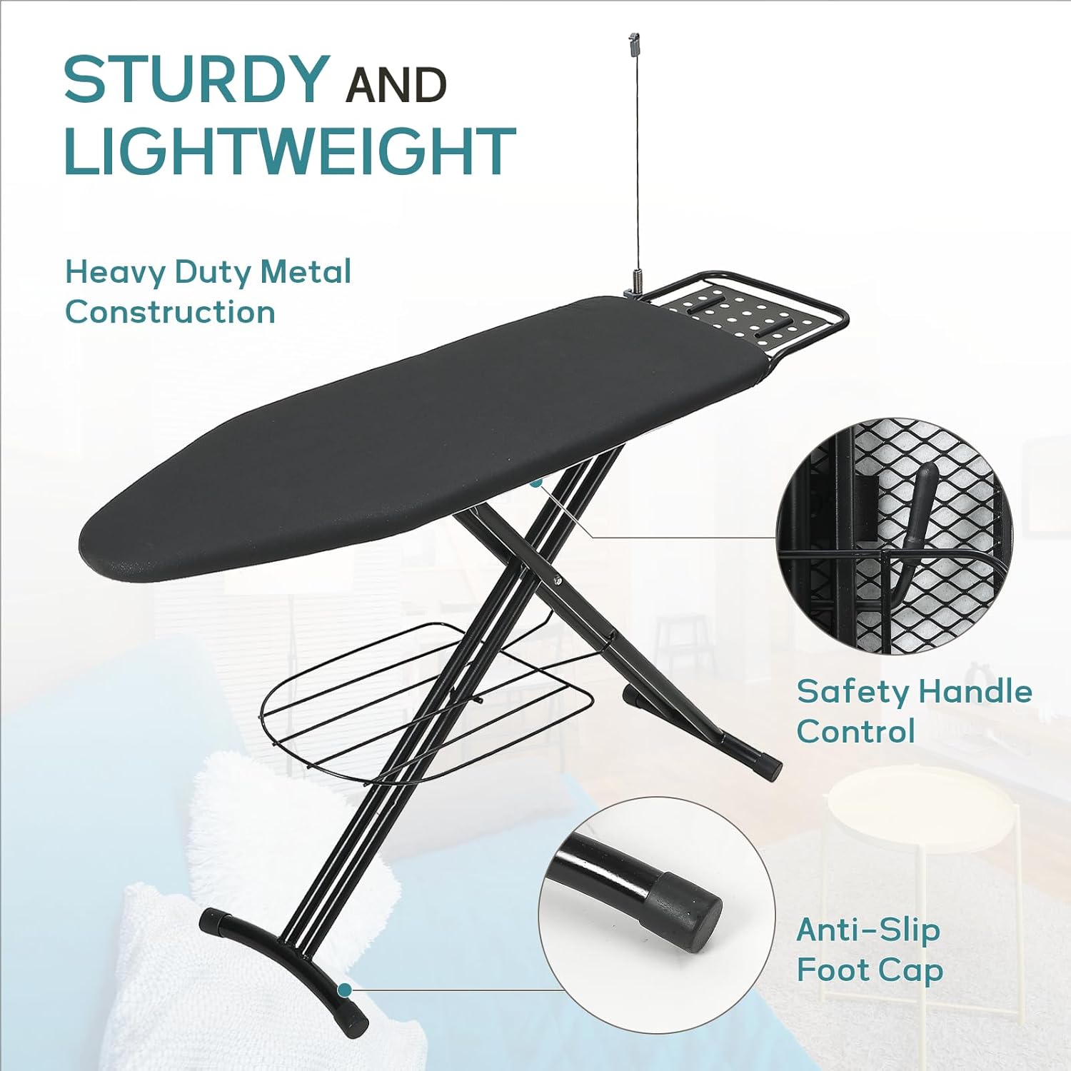 Premium Heavy Duty 48x15 Ironing Board with Adjustability and Storage