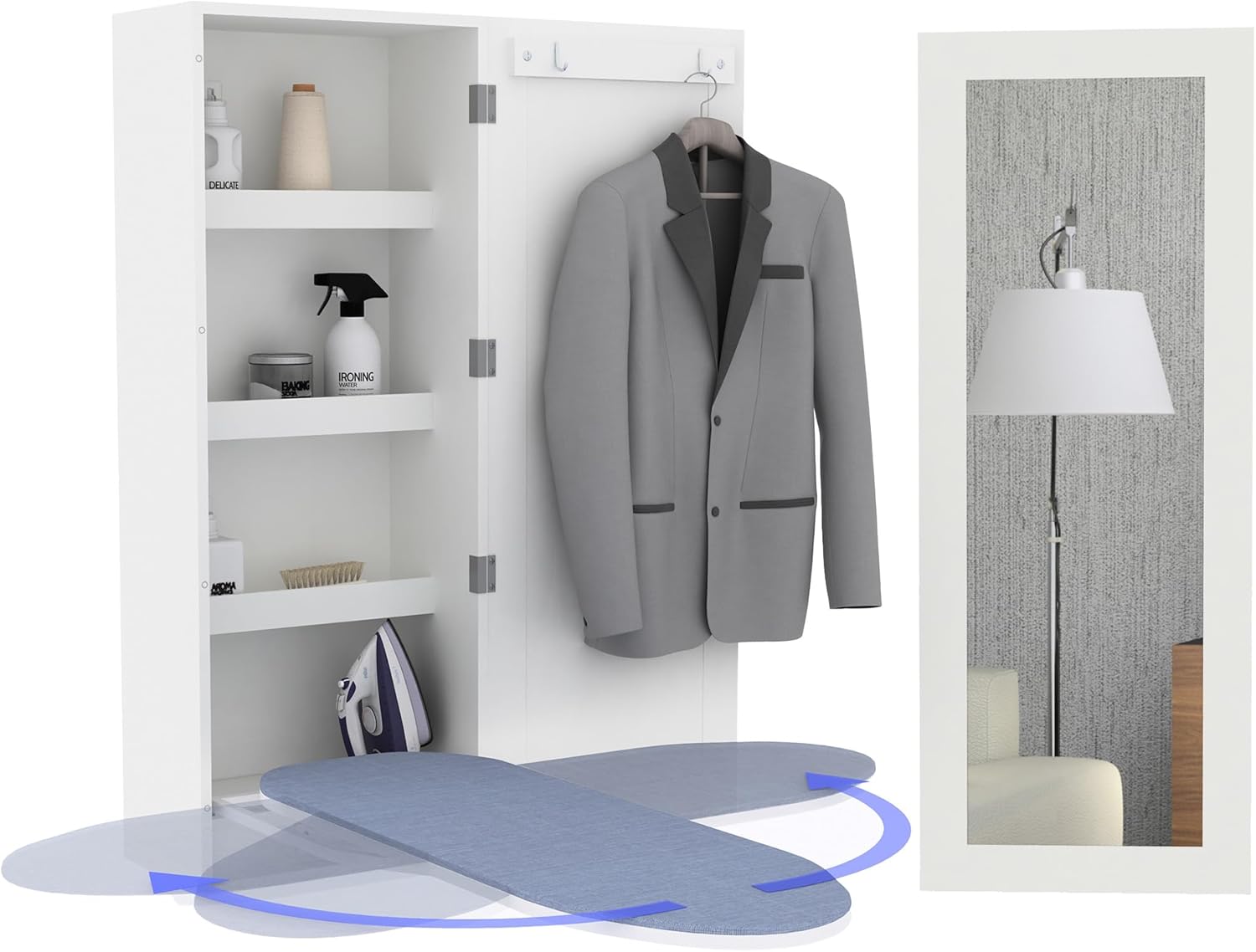 Swivel Ironing Board Wall Cabinet with Storage and Mirror