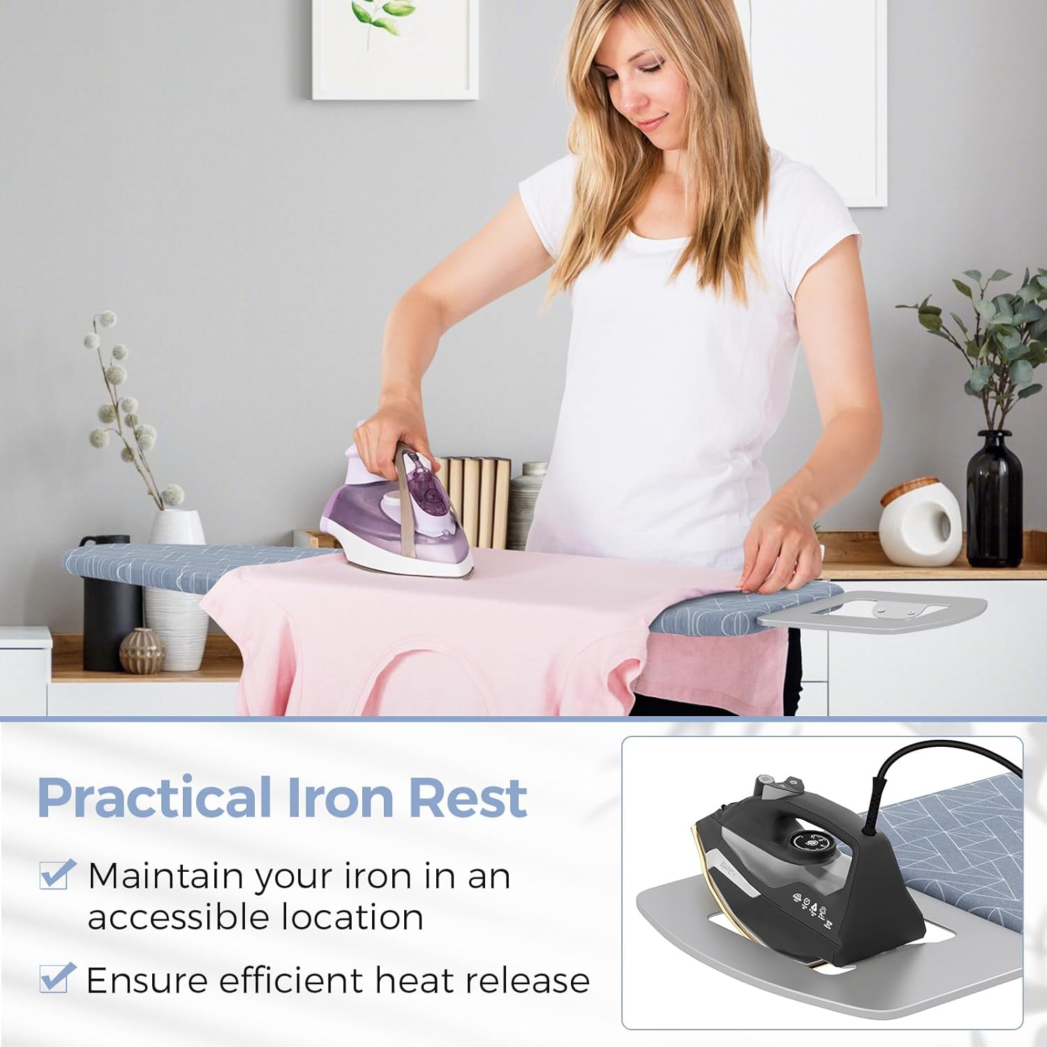 Giantex 7 Adjustable Heights Foldable Ironing Board wCarbon Steel Heat Resistant Folding Design