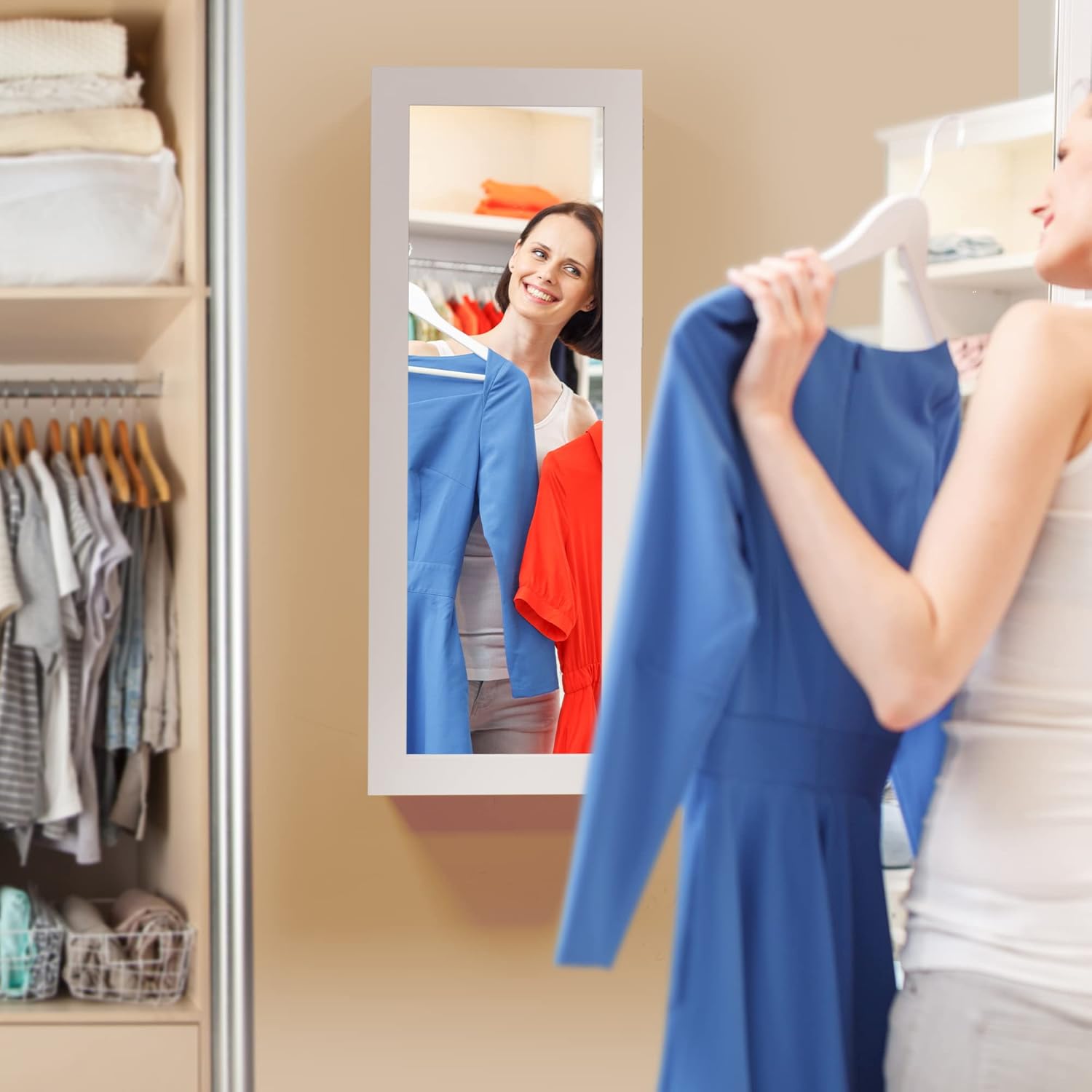 Swivel Ironing Board Wall Cabinet with Storage and Mirror