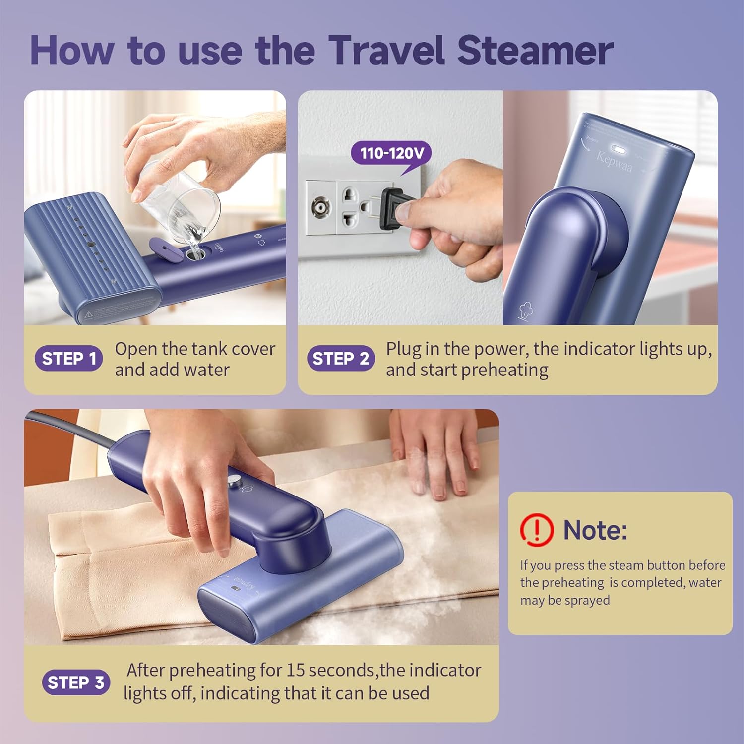 Kepwaa 1200W Steam Iron Compact Fast for Travel