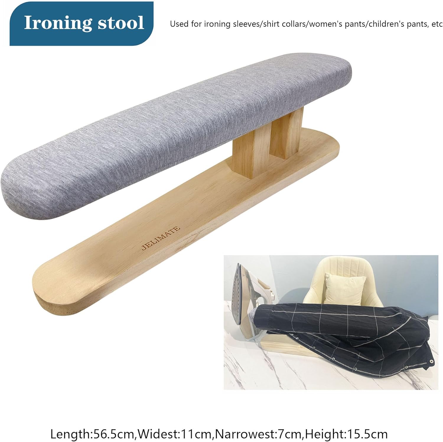 JELIMATE Portable Ironing Board with Padded Cushion