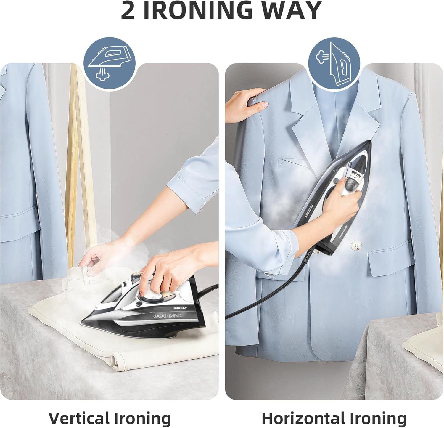 IRONDAY 1700W Steam Iron with Ceramic Soleplate and Auto-Off