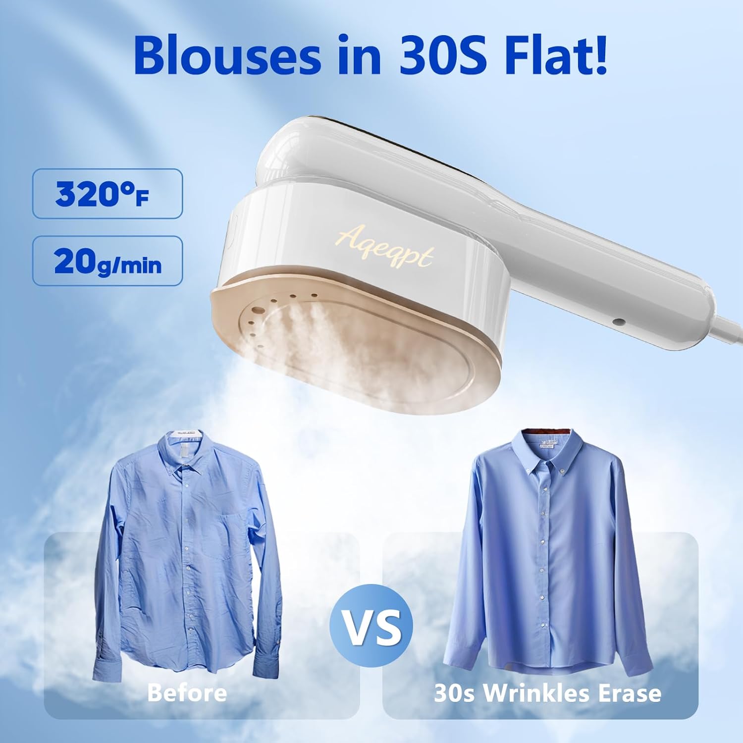 Aqeqpt Mini Steam Iron 15s Heatup 2-in-1 Gentle Crease Removal White