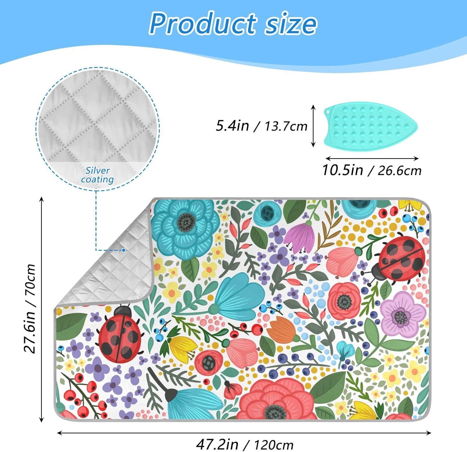 Summer Flowers Heat-Resistant Travel Ironing Mat with Dual-Side Use