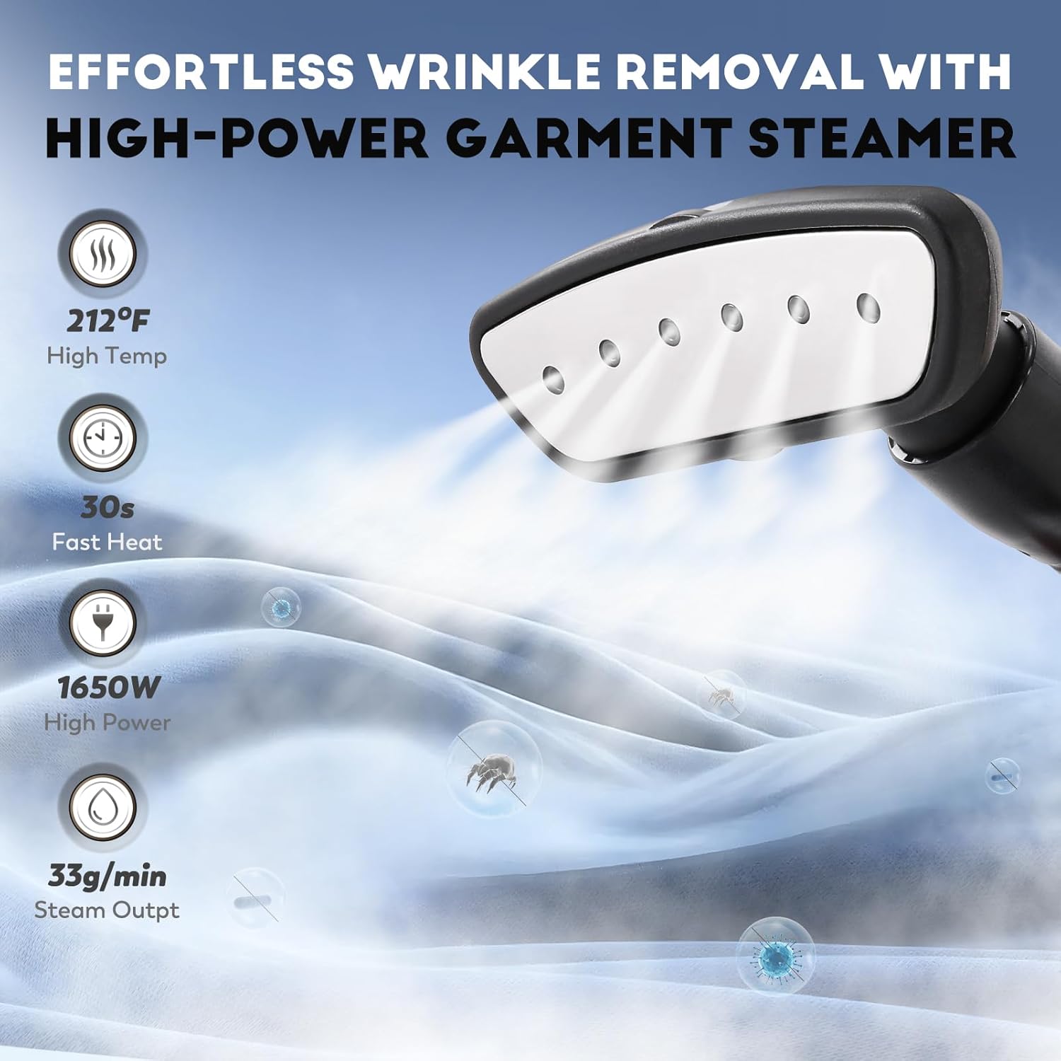 CGOLDENWALLSteaming garment steamer with wheels 1500W power fast heat-up and safety certification