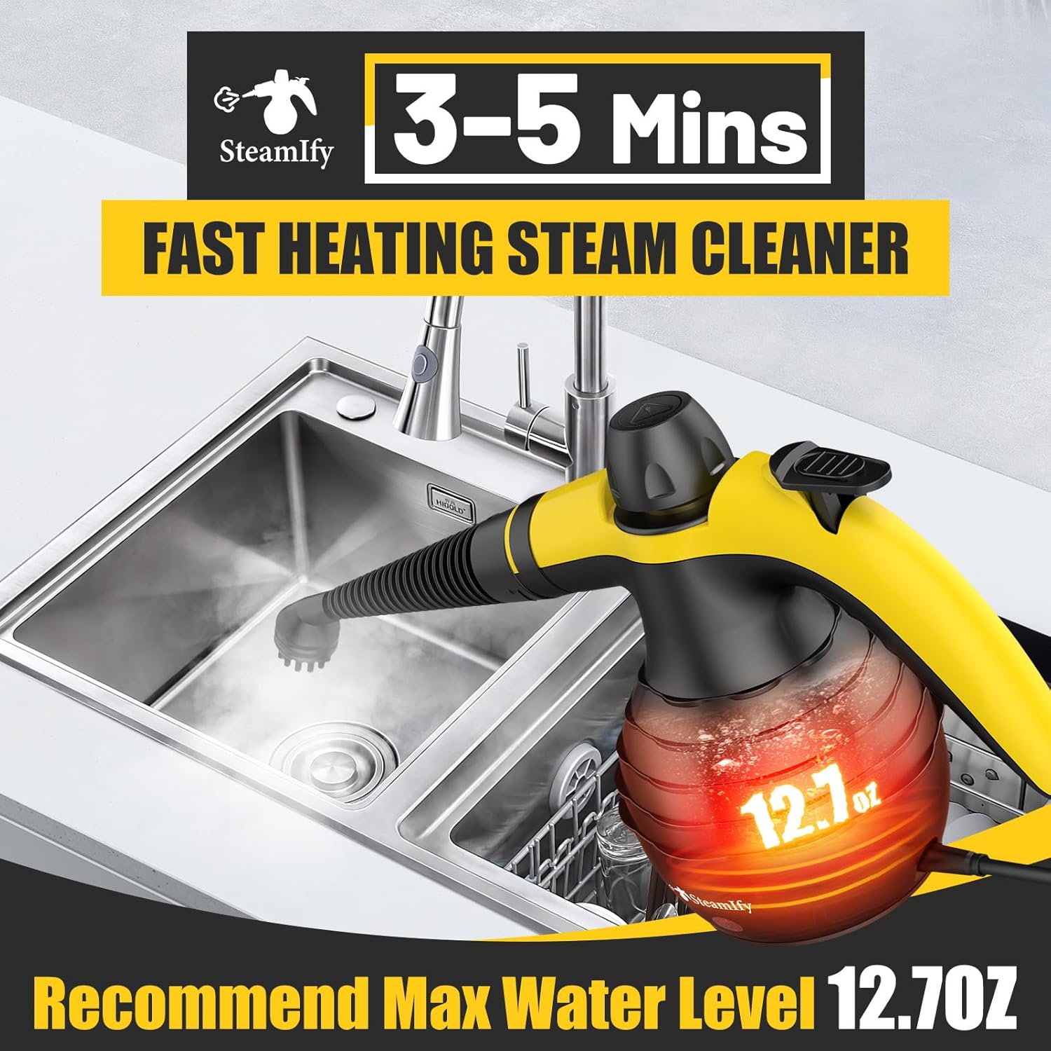 STEAMIFY Pressurized Handheld Steam Cleaner with 10pcs Accessories Safety Lock 1