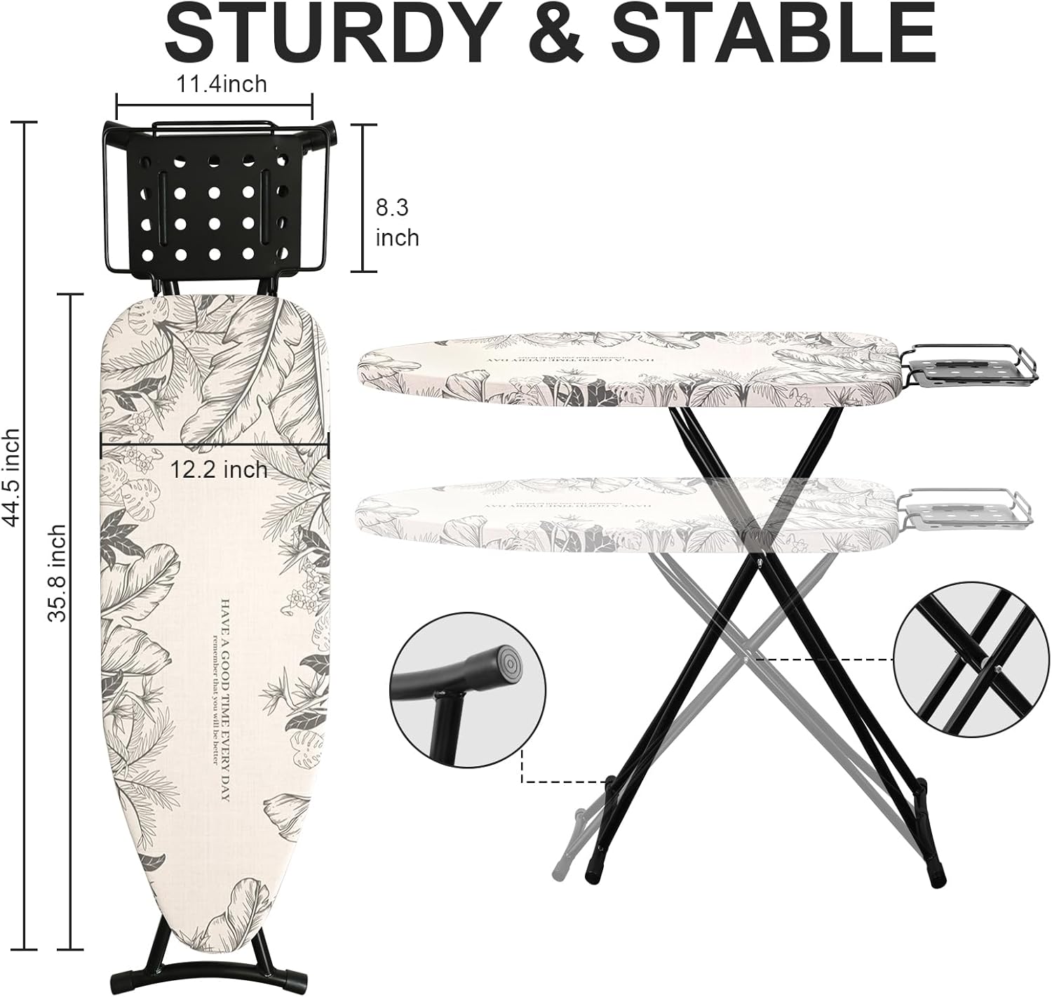 Foldable Ironing Board Adjustable Height White