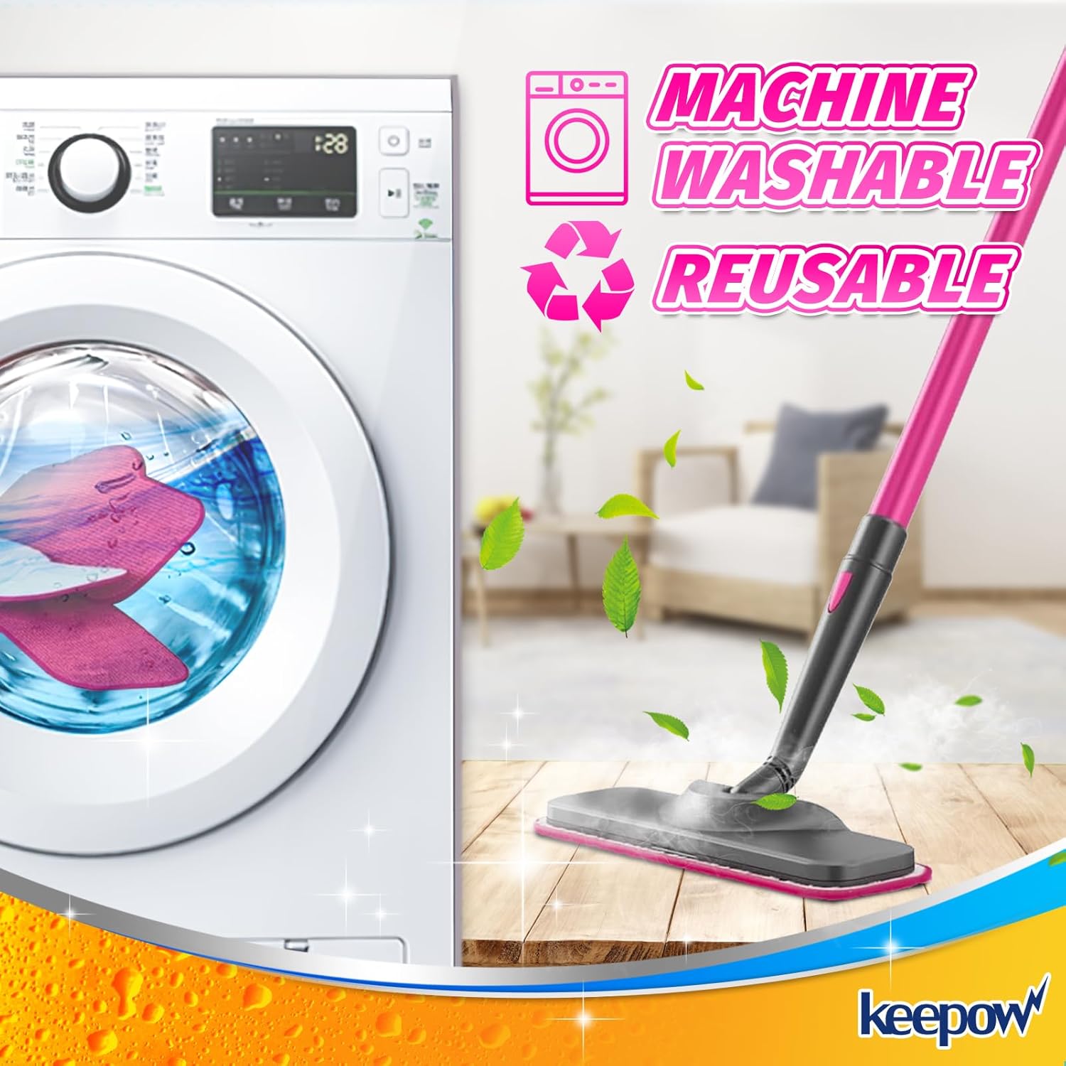 KEEP POW Microfiber Steam Mop Pads 4 pack