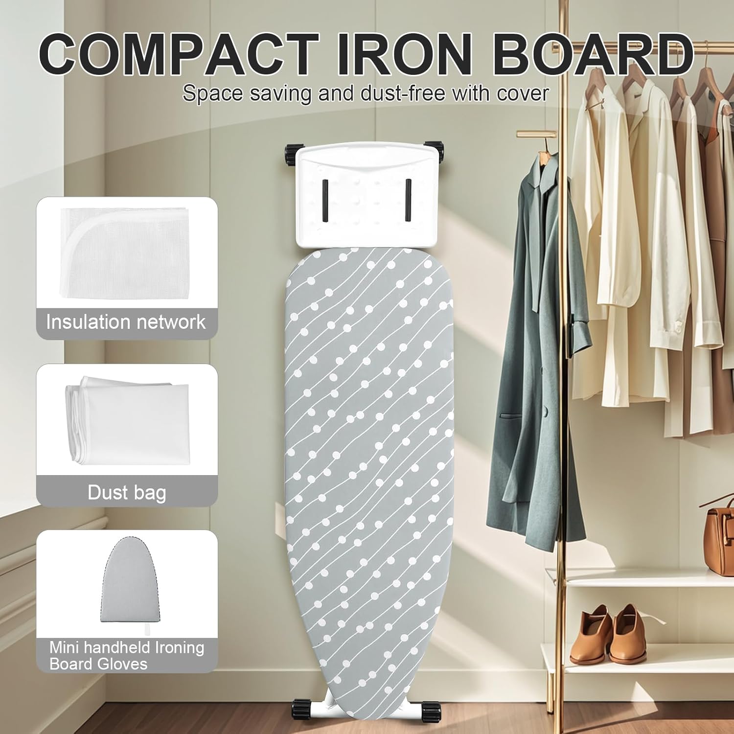 Space-Saving Foldable Ironing Board with Adjustable Height and Ergonomic Design