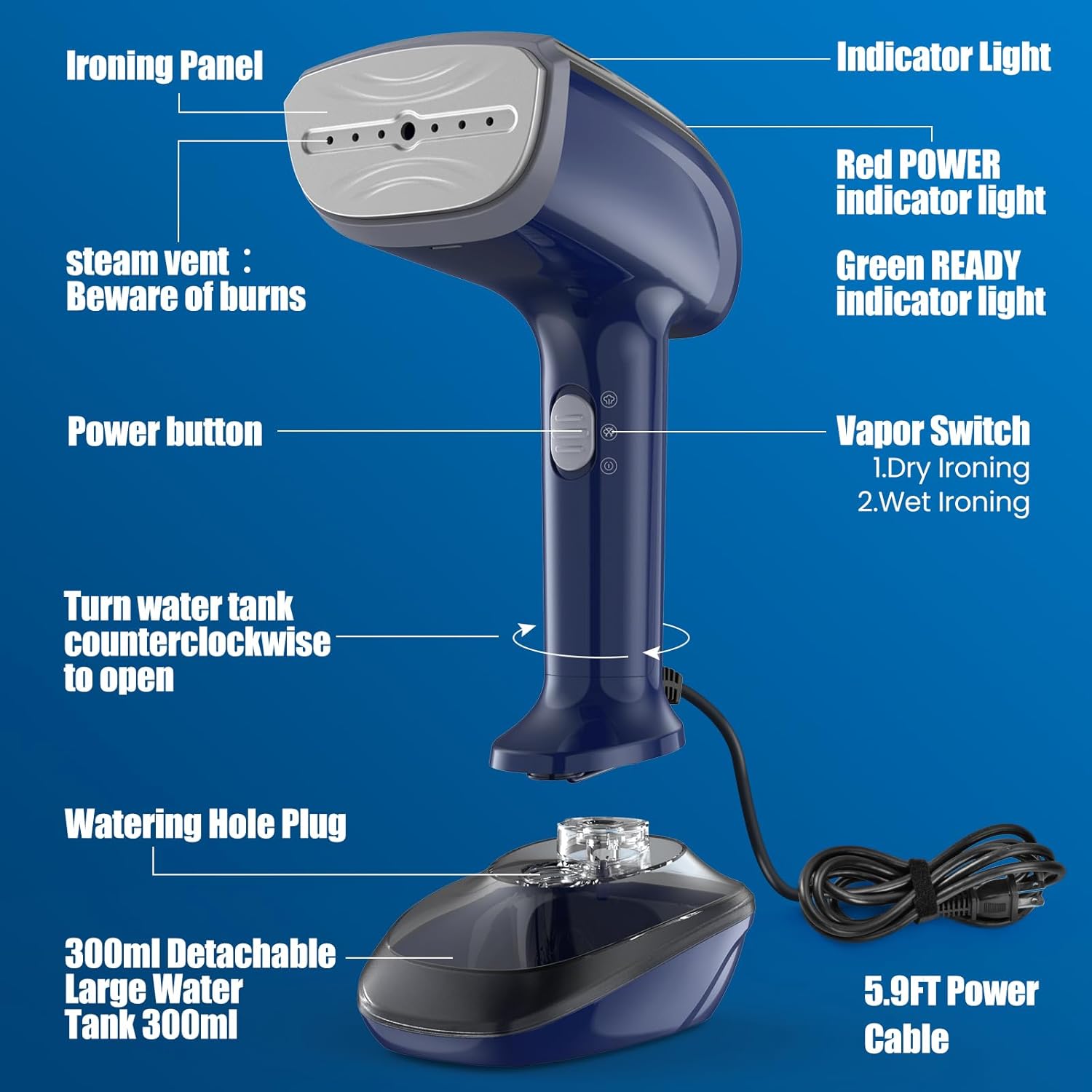 Powerful 1800W Steam Iron steamer for quick and easy wrinkle removal