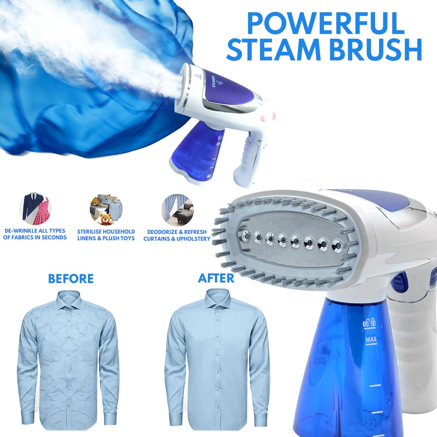 Elevanza Clothes Steamer 1600W Fast Wrinkle-Free Travel-Friendly