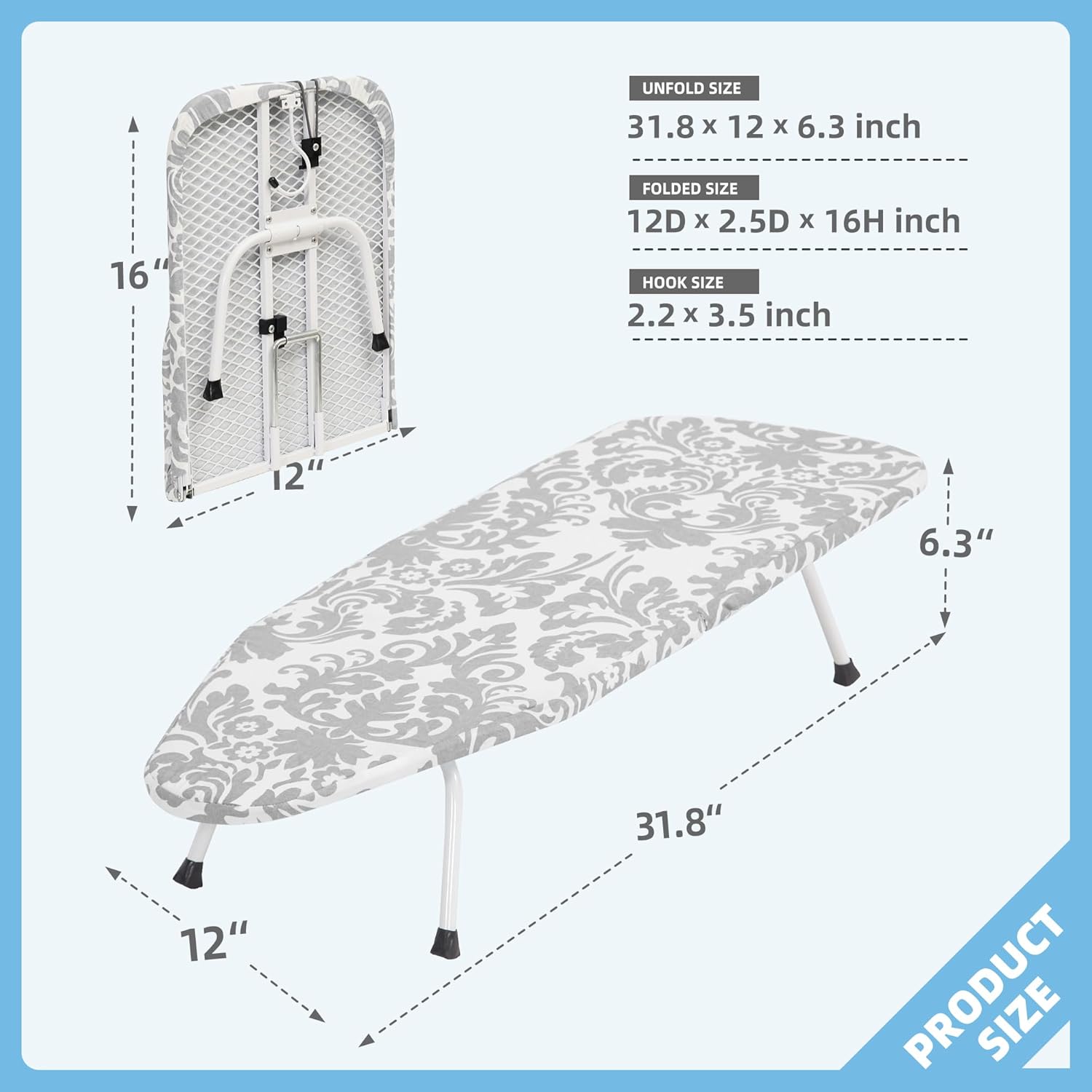 STORAGE MANIAC 7mm Thick Ironing Board Portable Stylish
