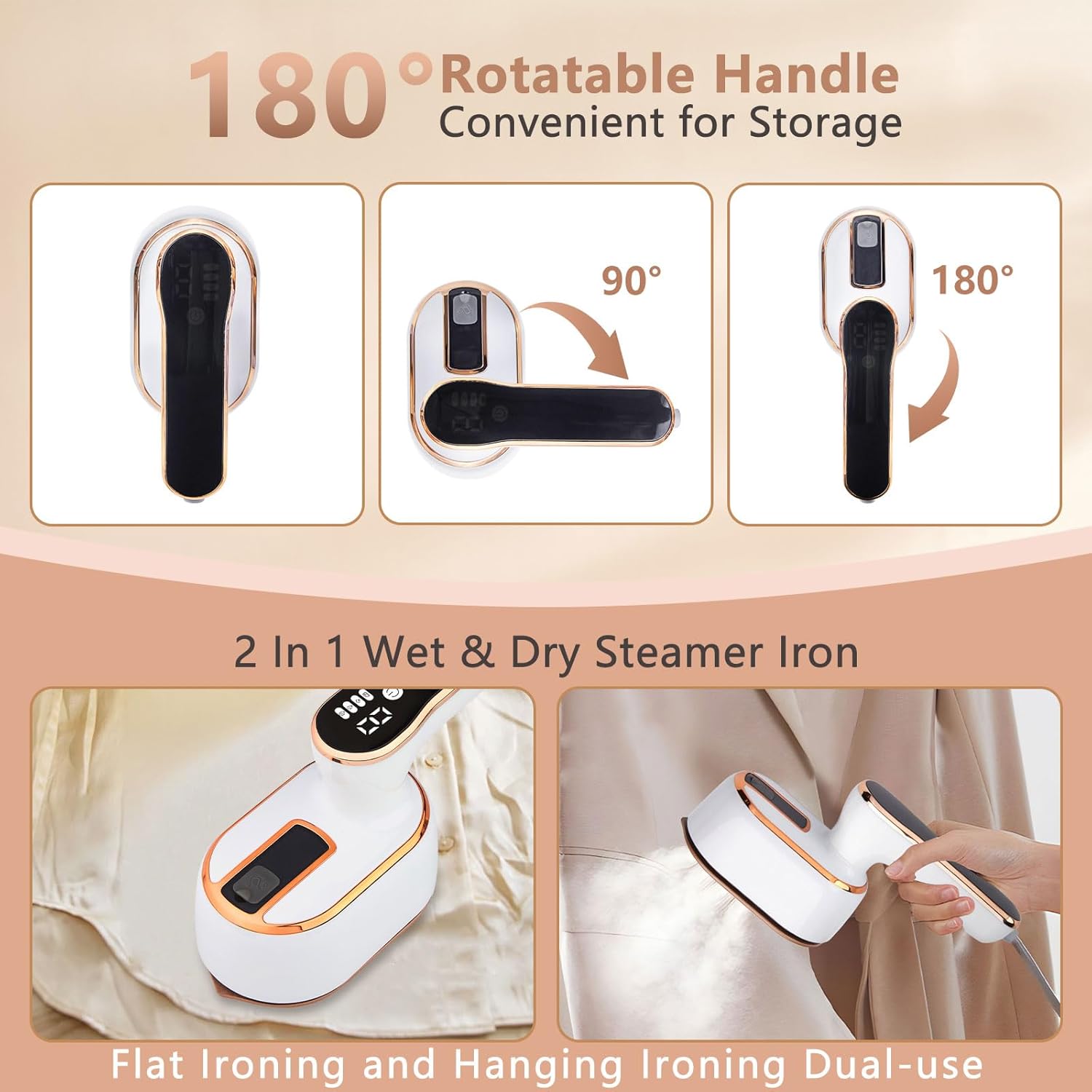 Tenhitoys Travel Steamer Iron Quick Steam LED Display 100ml Tank