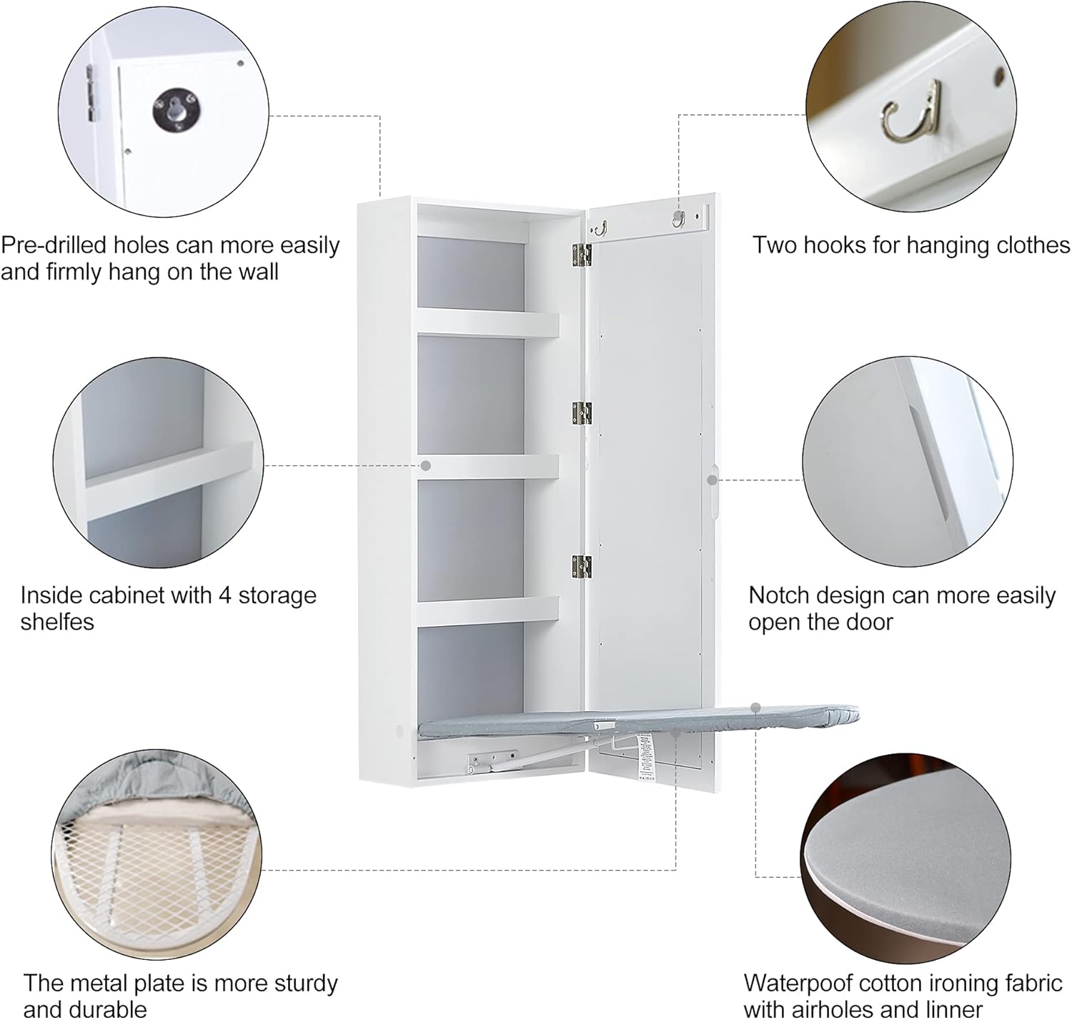 Wall-Mounted Ironing Board Cabinet Full-Function Folding Design