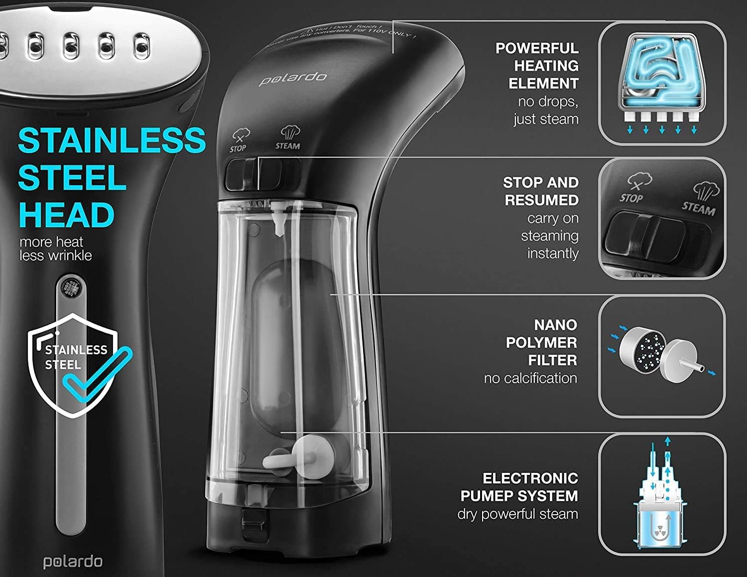 Polardo Travel Compact Travel Garment Steamer