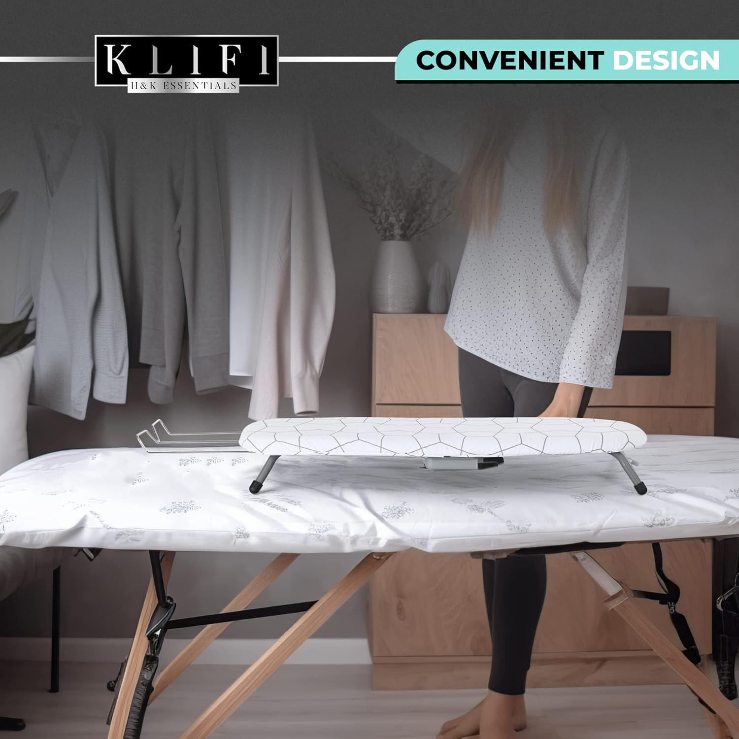 KLIFI Small Wall-Mounted Ironing Board Foldable and Compact for Easy Use
