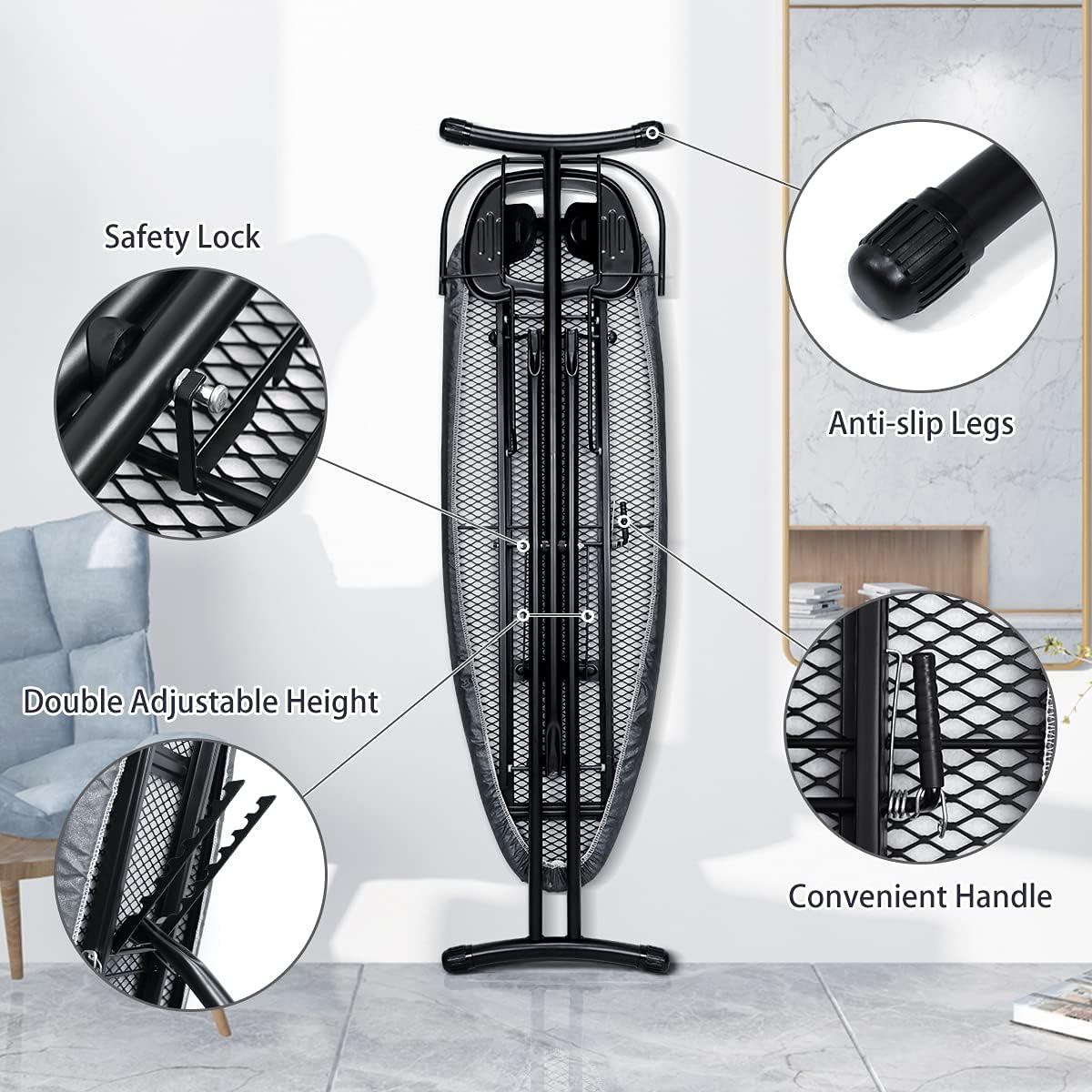 Professional Quality 14x43 Ironing Board with Retractable Rest