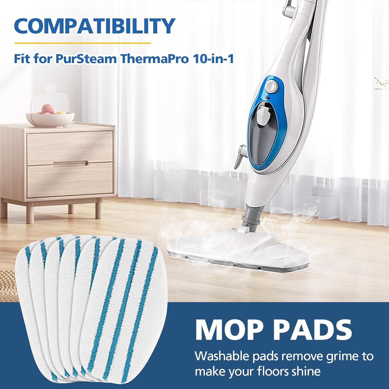 6 Pack Replacement Steam Mop Pads for PurSteam ThermaPro 10-in-1
