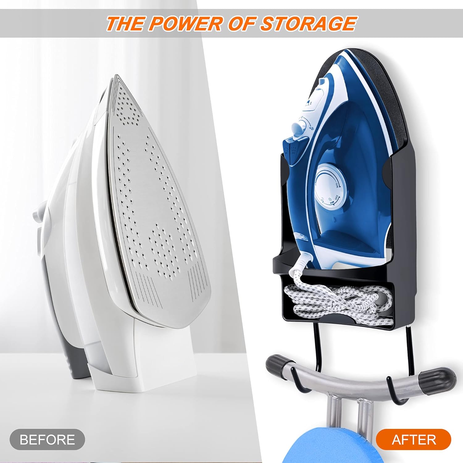 Ironing Board Hanger - Heat Resistant Wall-Mounted Organizer Black