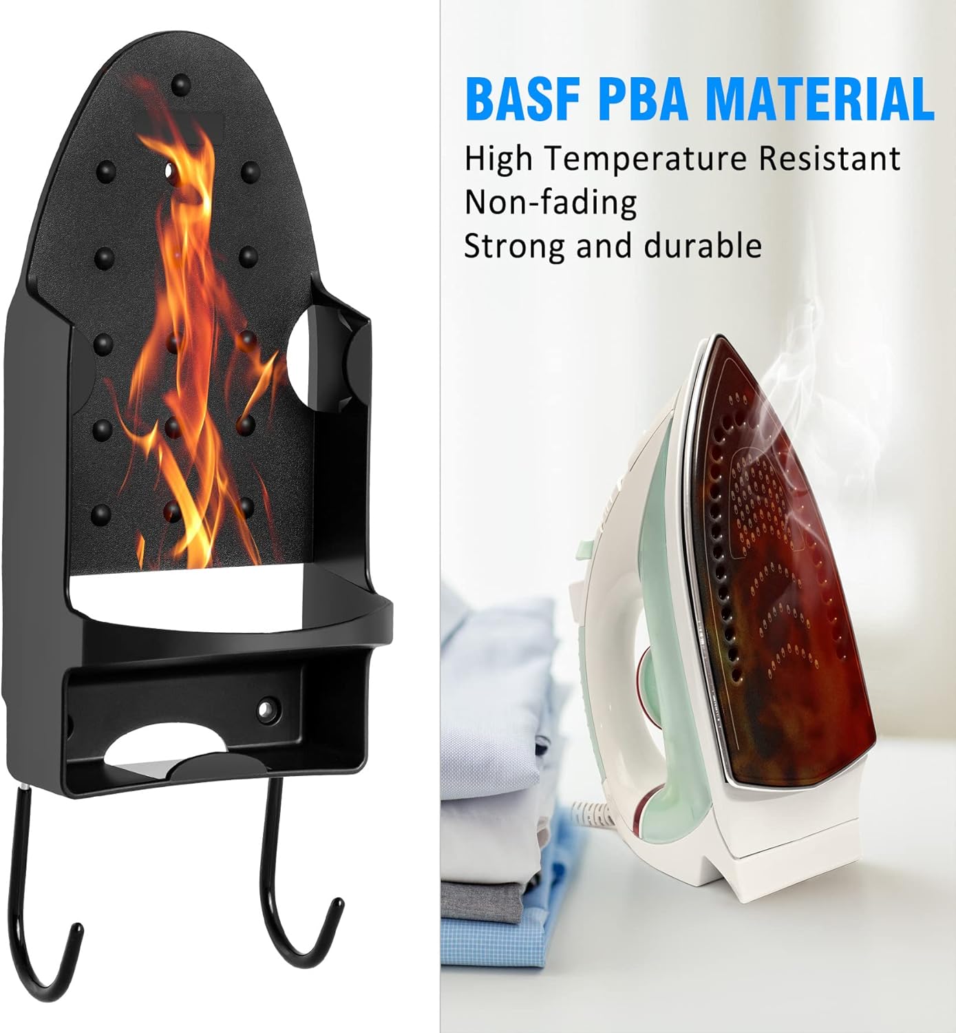 Ironing Board Hanger - Heat Resistant Wall-Mounted Organizer Black