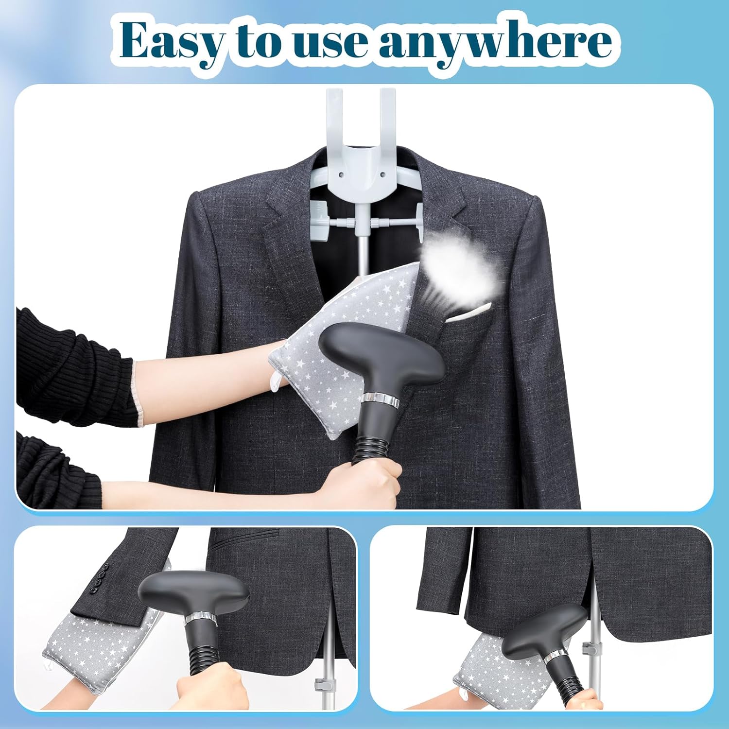 CINPIUK garment steamer rackAdjustable Metal Steamer Rack for ClothesGrey