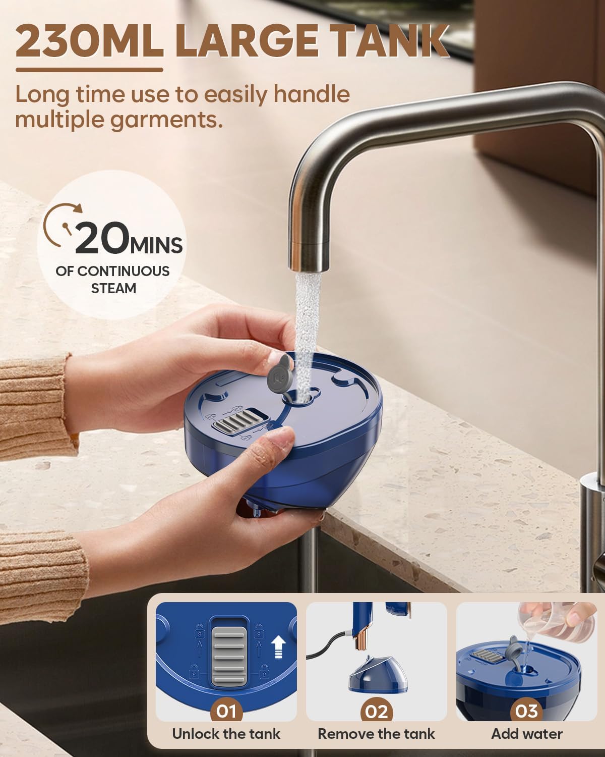 Compact Travel Steamer for Clothes 180 Rotation 1050W Effortless WRinkle Removal