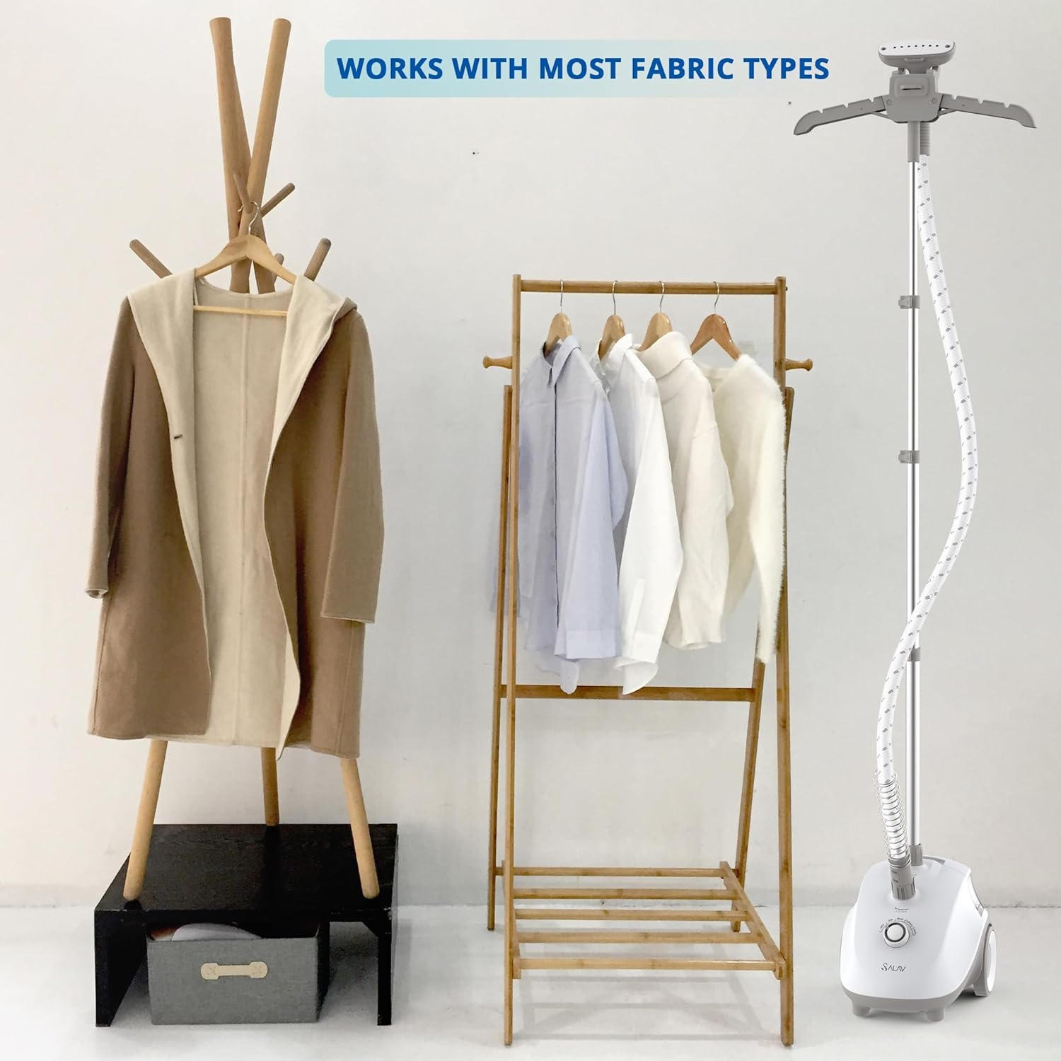 SALAV 1500W garment steamer with 4 settings stainless steel plate