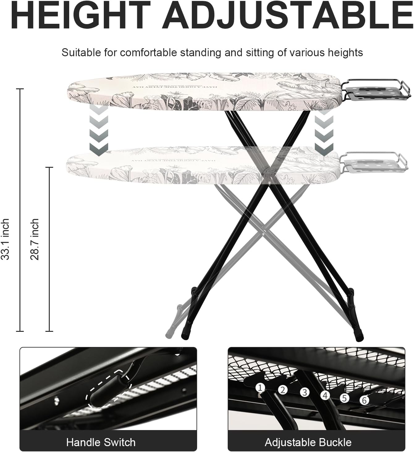 Foldable Ironing Board Adjustable Height White