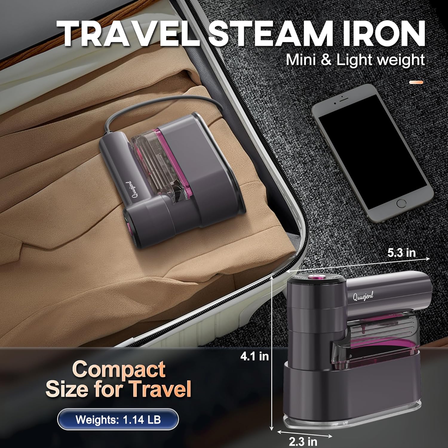 Quuejenl Travel Steamer Iron - 1000W Portable 2 in 1