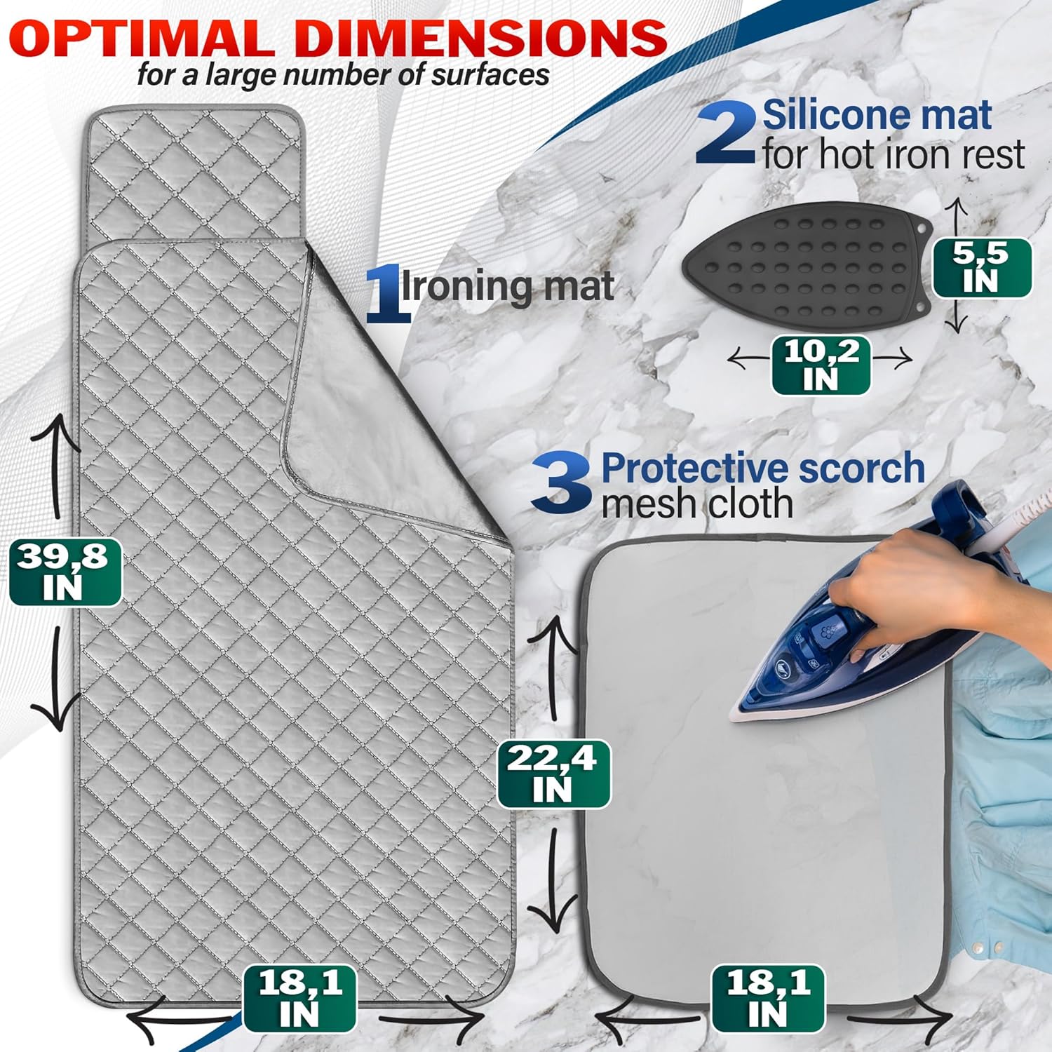 LagartoTable Top Ironing Pad - Portable Durable for Glass Metal Wood Surfaces
