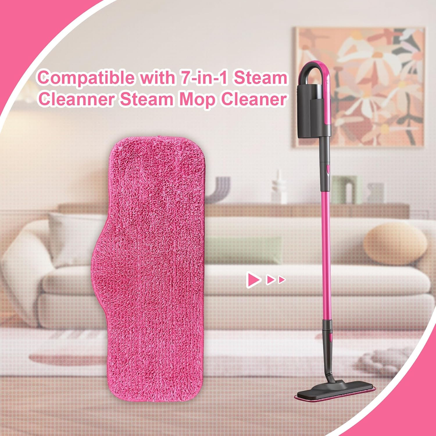 Microfiber Pink Steam Mop Pads 4 Pack for 7-in-1 Cleaner