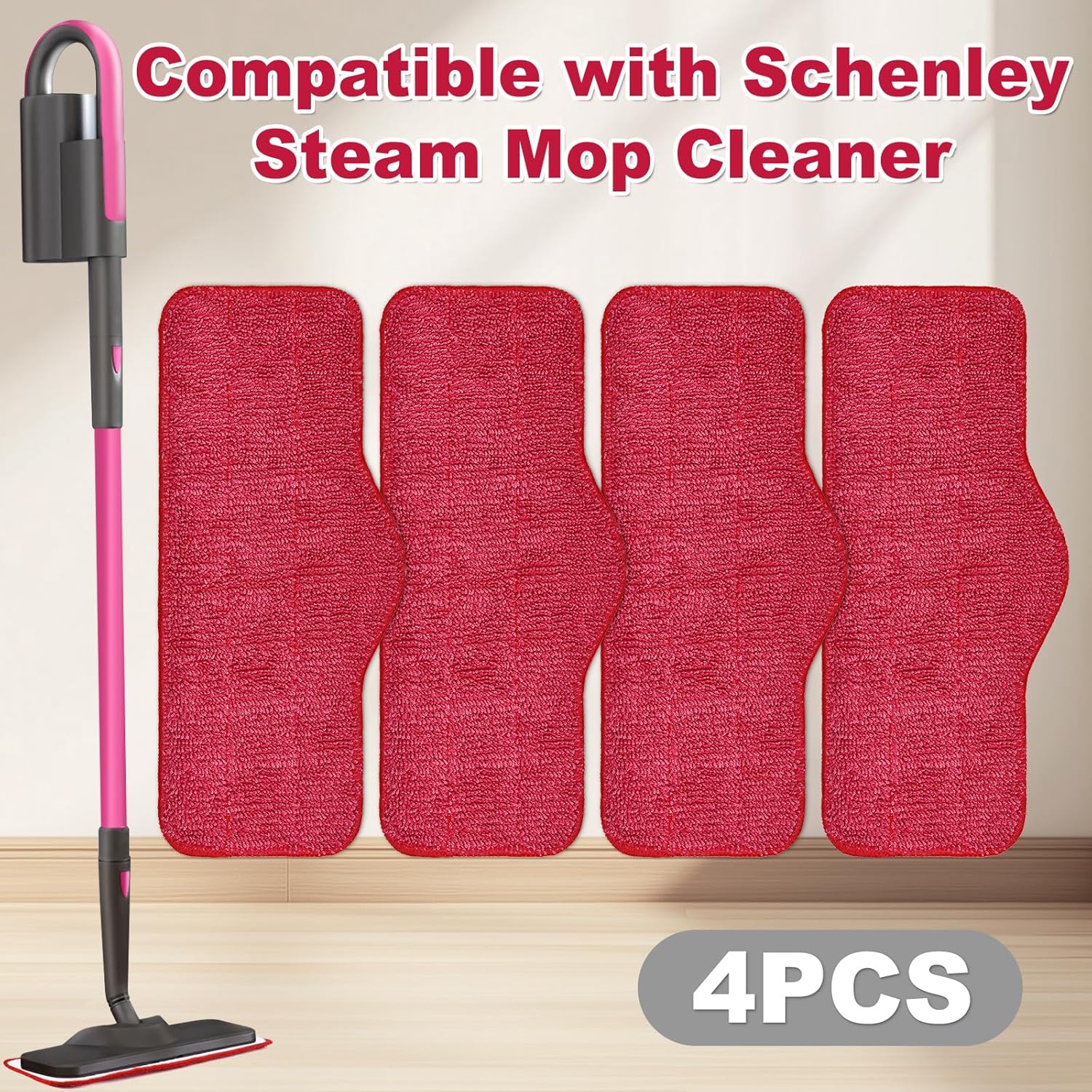 Aiyiried Microfiber Steam Mop Pads 4 Pack Pink