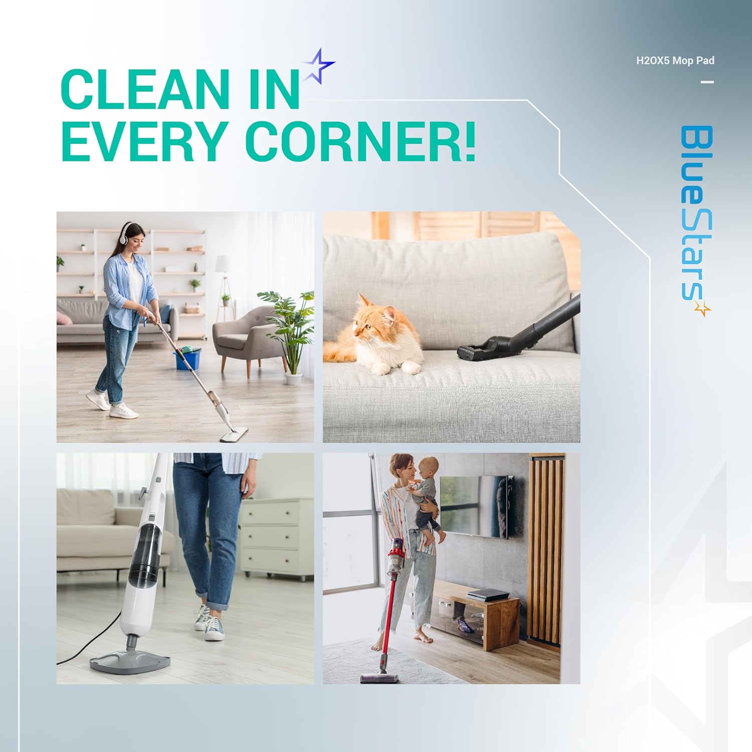 BlueStars 8-Pack H2O X5 Microfiber Steam Mop Pads Replacement Washable Reusable