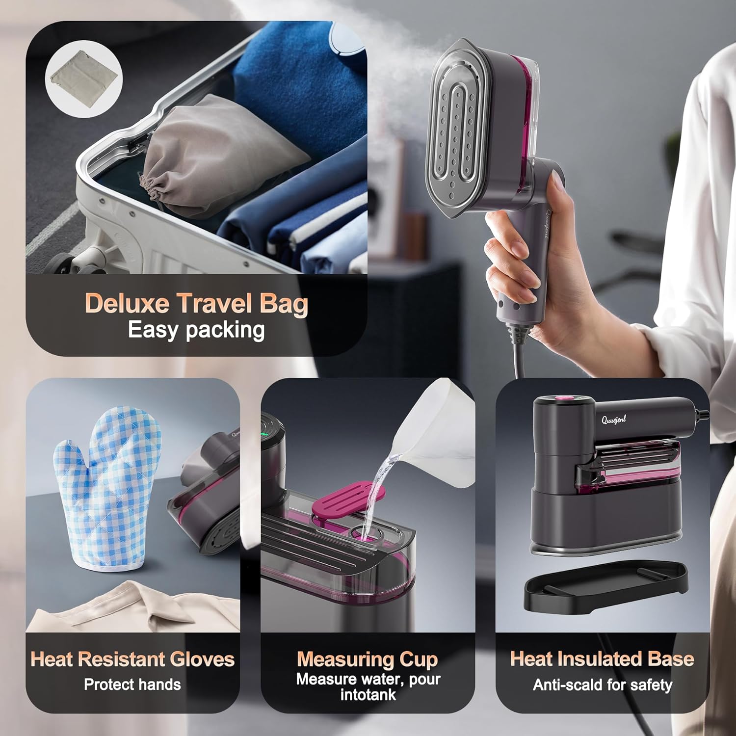 Quuejenl Travel Steamer Iron - 1000W Portable 2 in 1