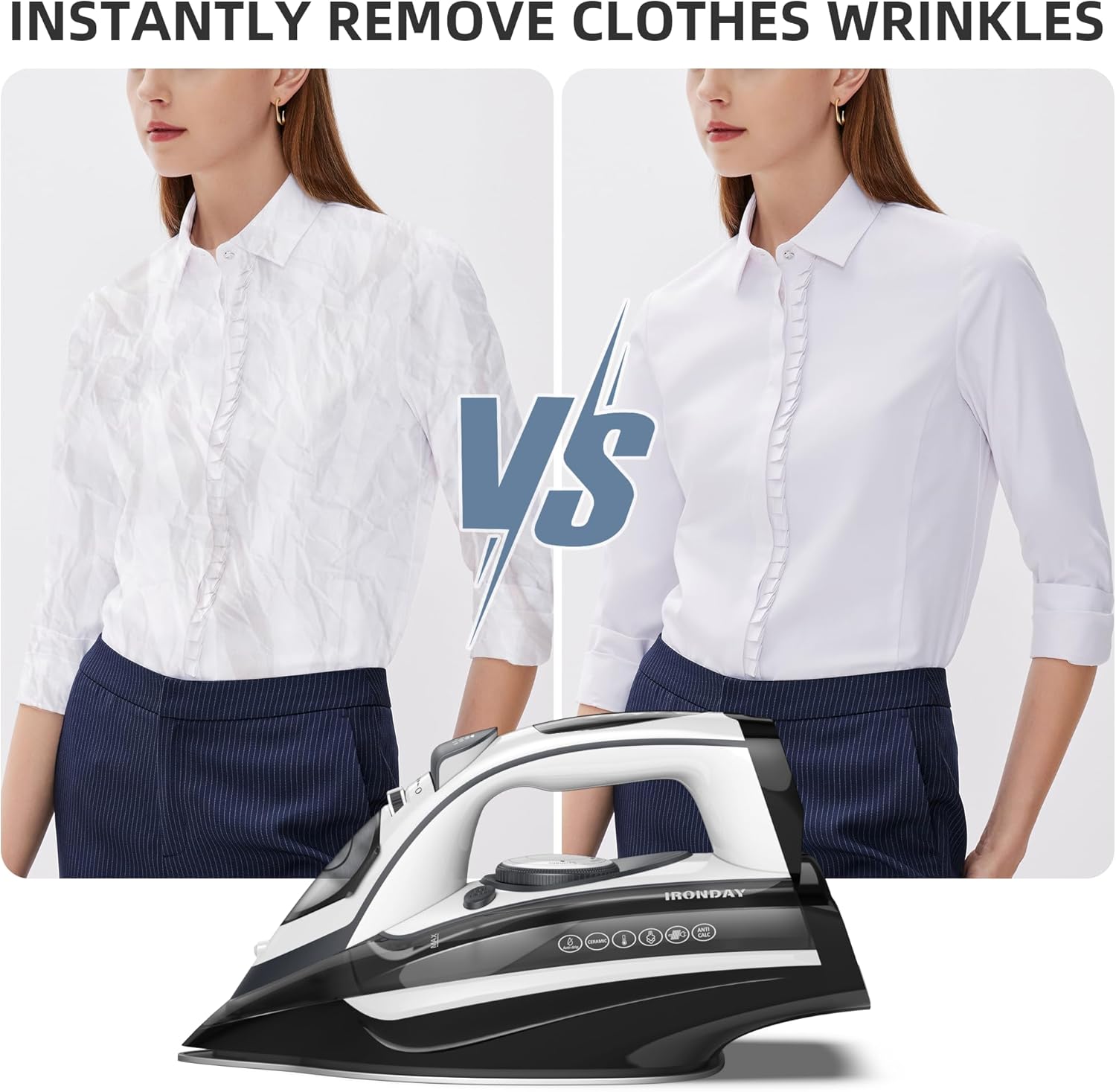 IRONDAY 1700W Steam Iron with Ceramic Soleplate and Auto-Off