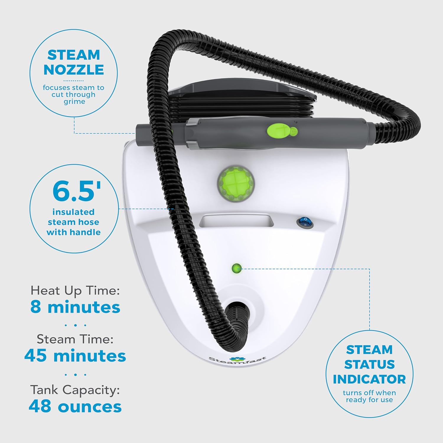 Steamfast SF-370 All-Natural 15-Foot Canister Cleaner with 15 Accessories