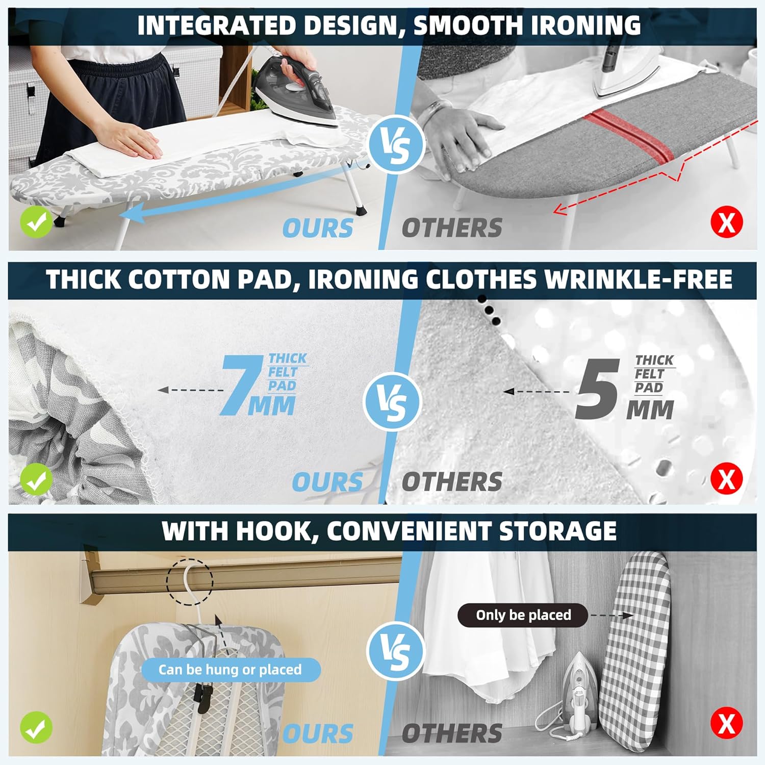STORAGE MANIAC 7mm Thick Ironing Board Portable Stylish
