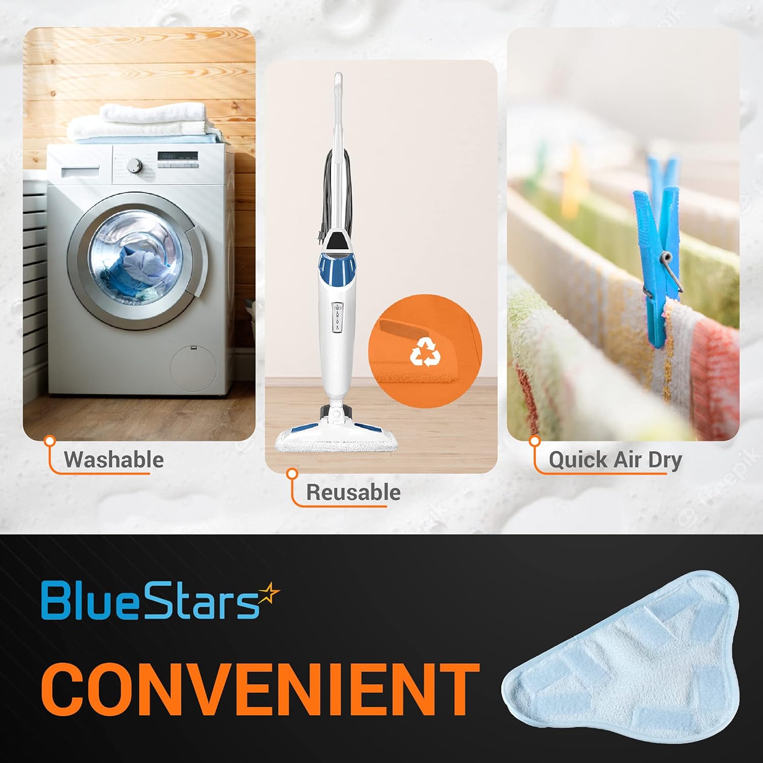 BlueStars 8-Pack H2O X5 Microfiber Steam Mop Pads Replacement Washable Reusable